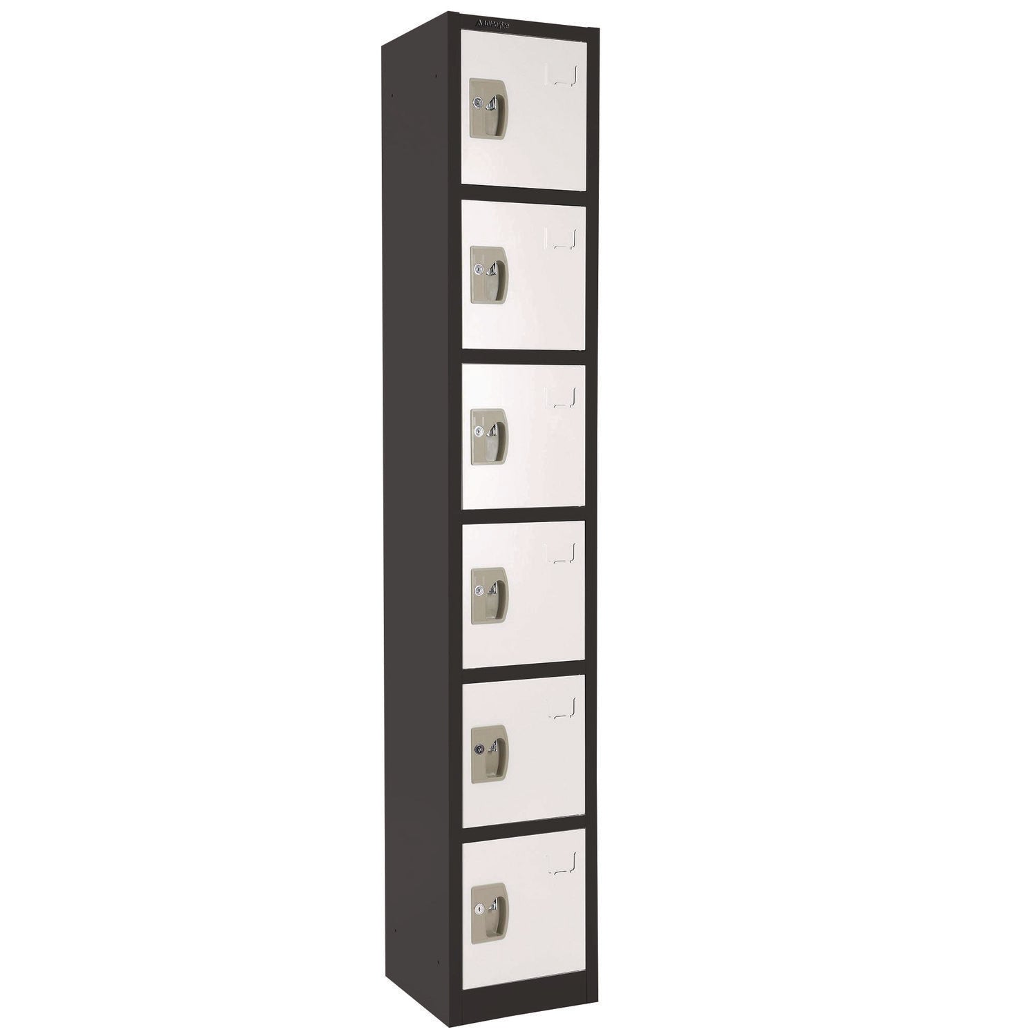 AdirOffice 6-Compartment Steel Storage Locker - 12x12x72 Inches, Black with White Doors - Perfect for Schools, Gyms & Office Organization