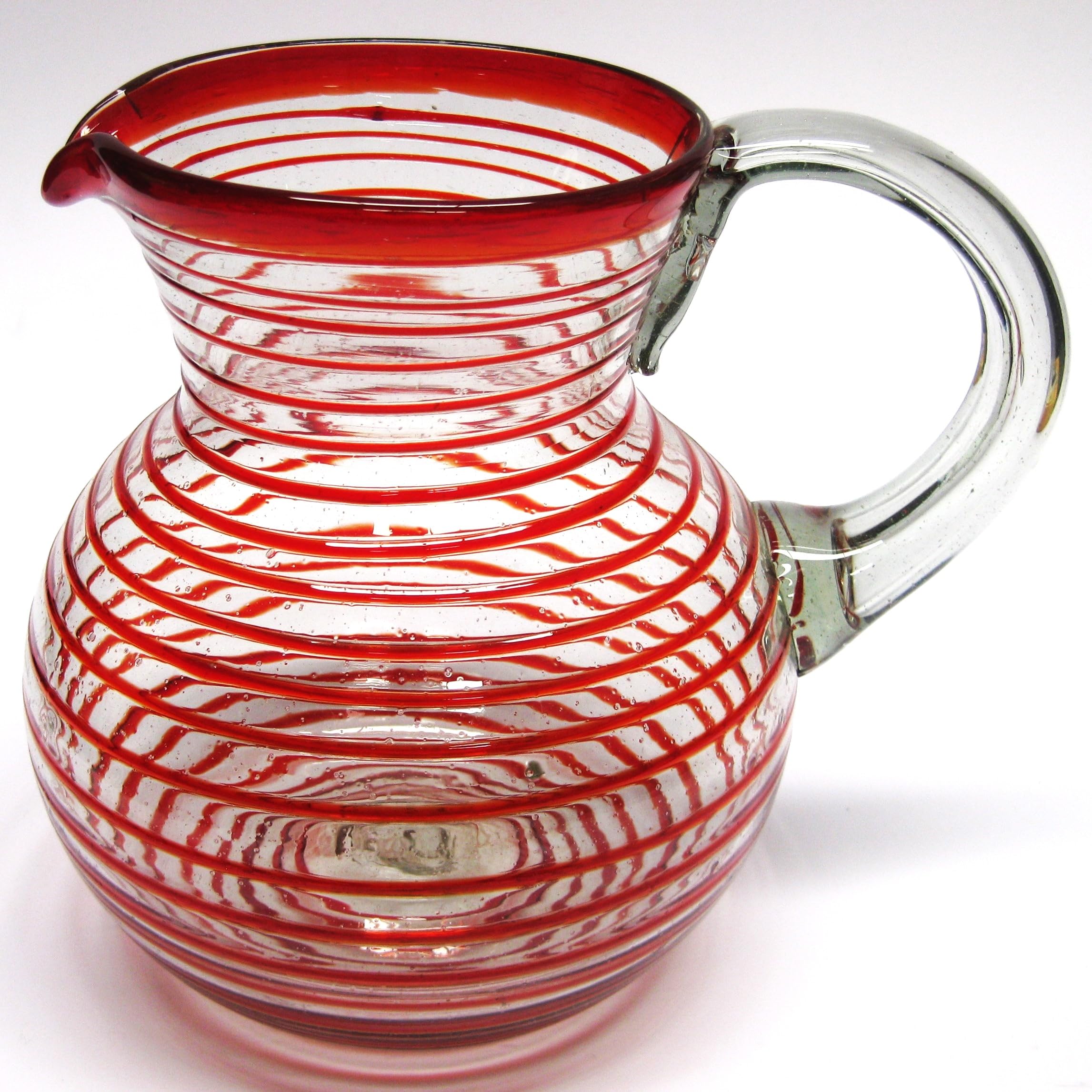 Ruby Red Spiral 120 oz Large Bola Pitcher - Lead-Free & Toxin-Free Recycled Glass Pitcher for Iced Tea, Lemonade & Water - Eco-Friendly Drinkware for Parties, Restaurants & Home Use