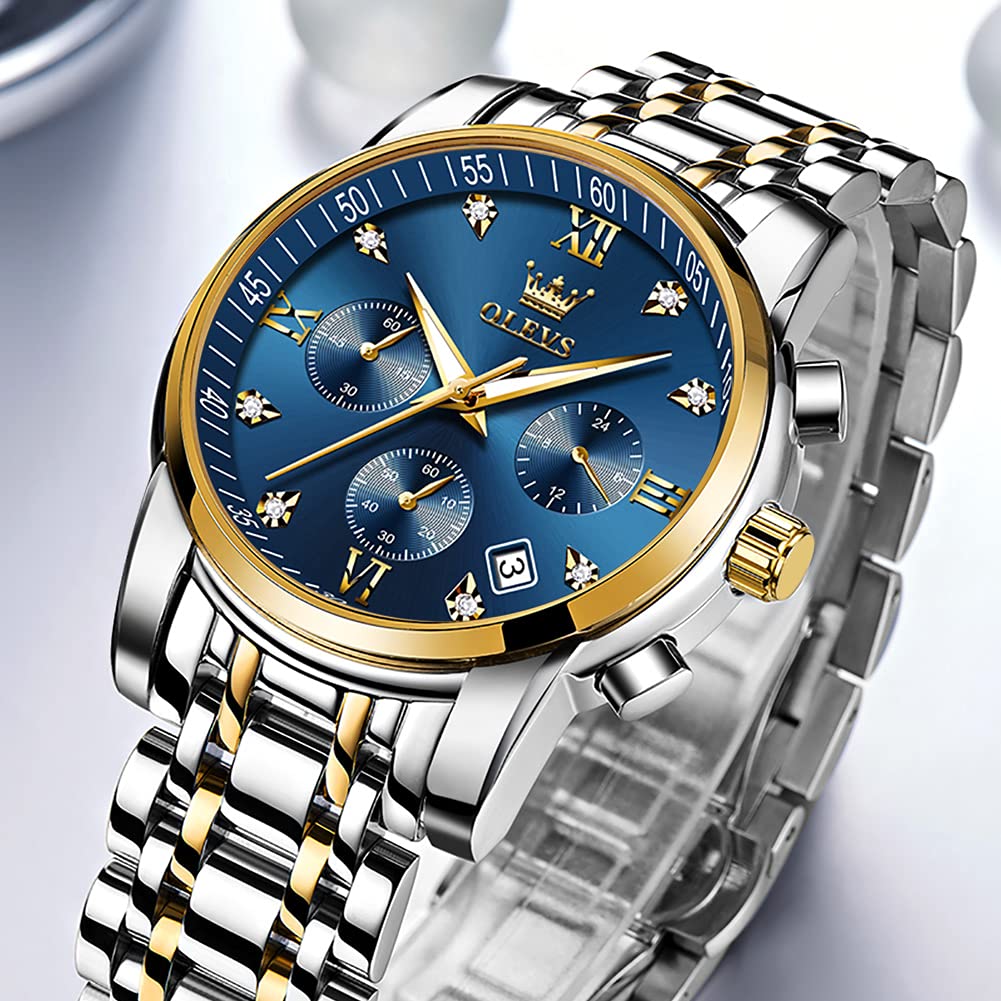 OLEVS Men's Multifunction Watch - Stainless Steel Chronograph with Date, Waterproof & Luminous Dial, Classic Wristwatch for Business, Casual & Outdoor Activities