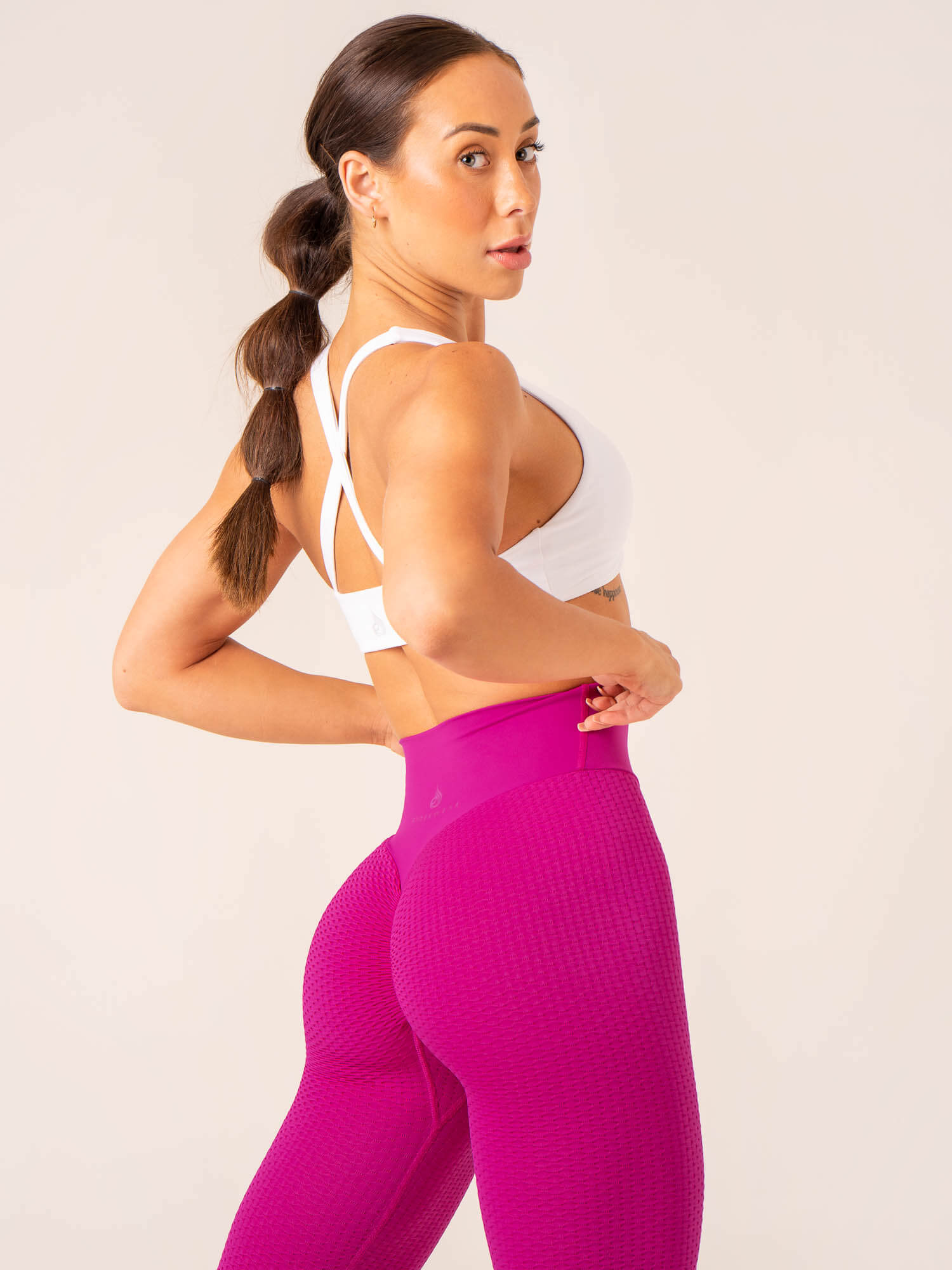 Honeycomb Scrunch Seamless Leggings for Women - High Waisted Tummy Control Workout Yoga Pants - Fuchsia Pink - Perfect for Gym, Running & Lounge Wear