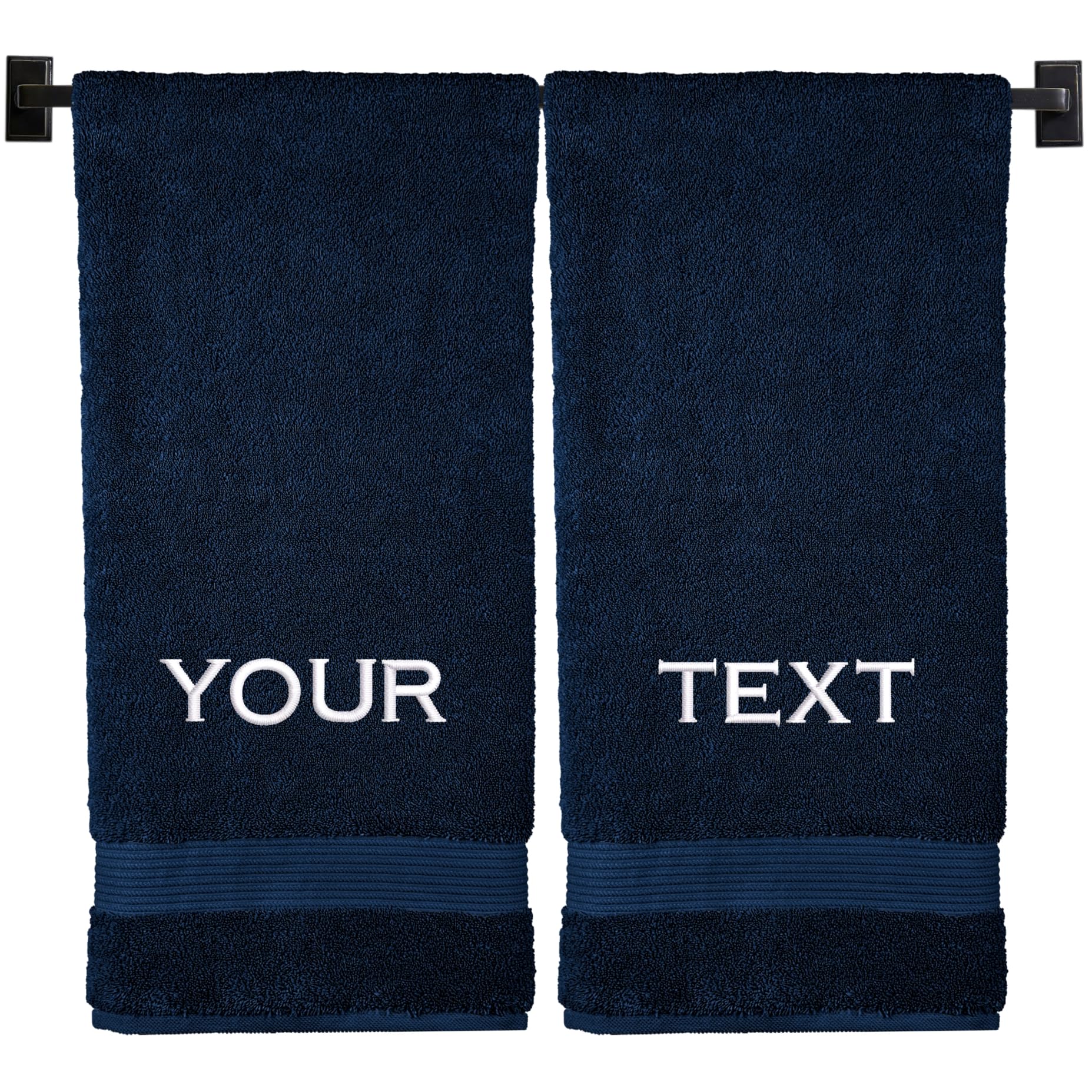Personalized Embroidered Bath Towels Set of 2 - 100% Cotton Luxury Hotel Quality, Made in USA - Custom Font Options (Navy Blue) for Spa, Wedding Gift & Home Decor