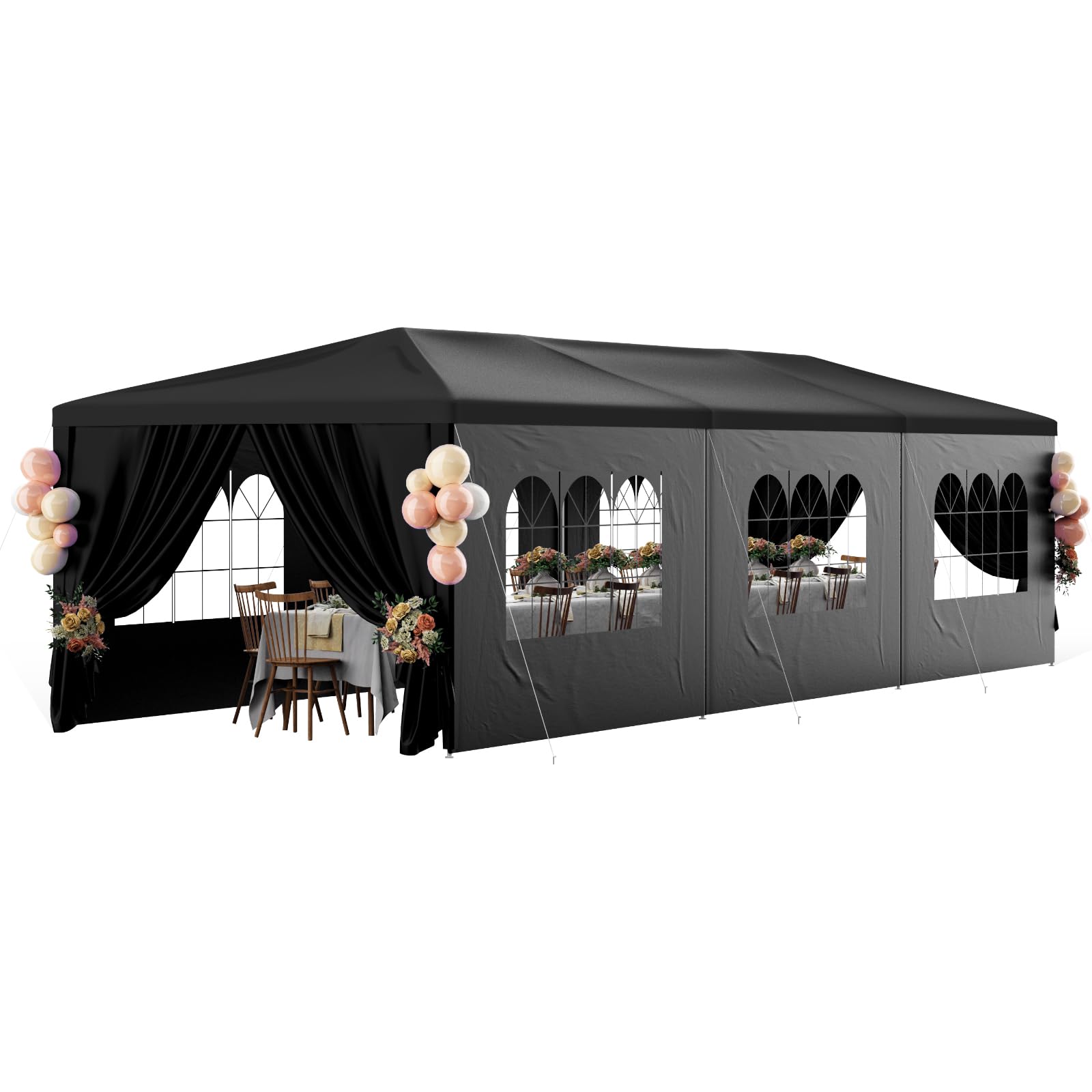 10x30FT Heavy Duty Waterproof Black Party Tent - Outdoor Canopy Wedding Tent with 8 Removable Sidewalls - Perfect for Patio, Gazebo, Events, Parties, Holiday Celebrations, Birthday, Graduation & BBQ Gatherings