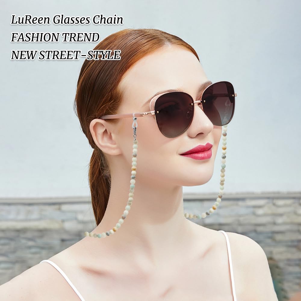LuReen Stylish Eyeglasses Chain for Women - Natural Stone Beaded Glasses Strap, Adjustable Sunglasses Lanyard Necklace (Perfect for Reading, Driving, Fashion Accessory & Eyewear Security)