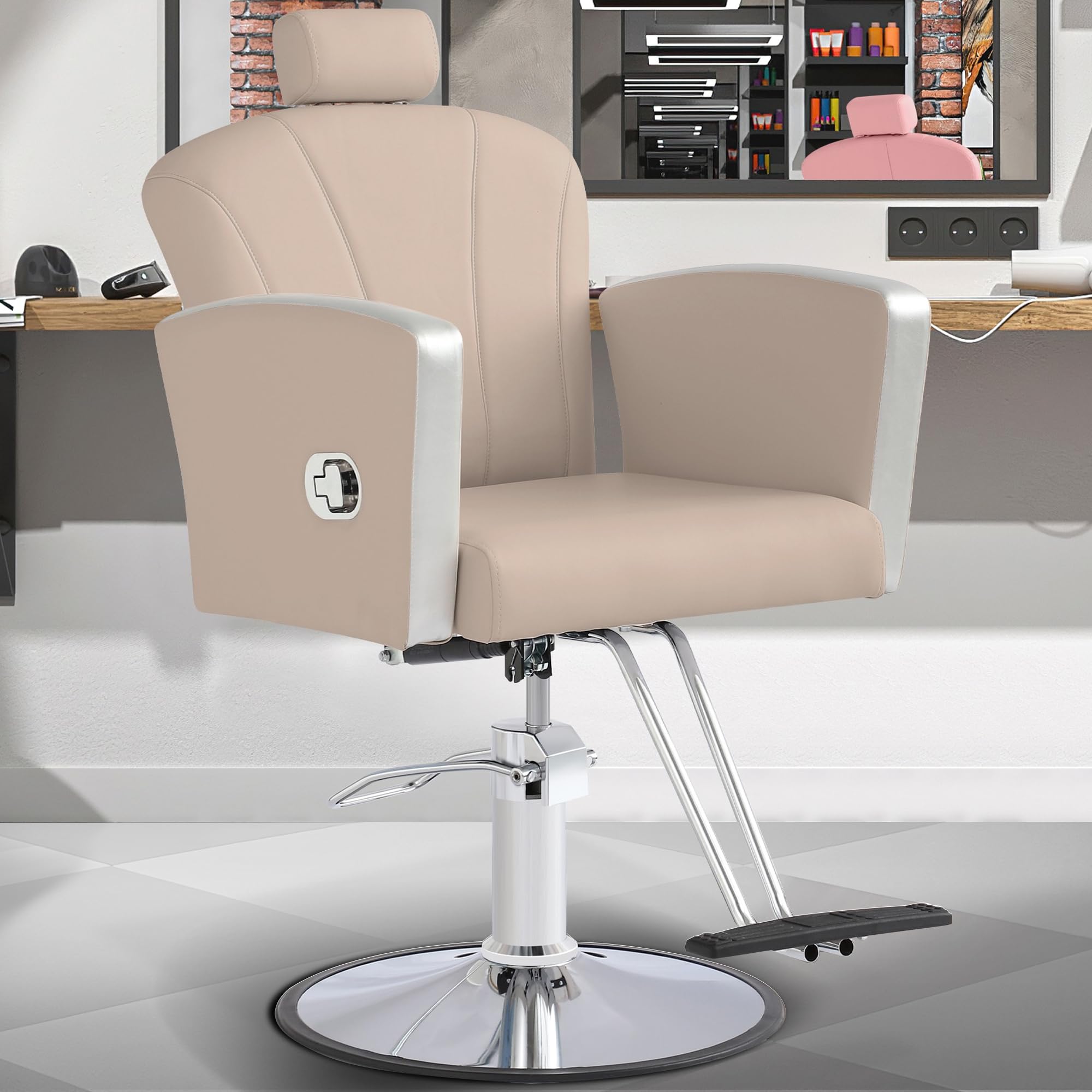 Premium Hydraulic Barber Chair - 360° Swivel Reclining Salon Chair with Adjustable Headrest & Footrest for Professional Hair Stylists | Heavy-Duty Hairdressing Chair for Barbershops & Beauty Salons | Ergonomic Design for Comfortable Haircuts & Styling Sessions