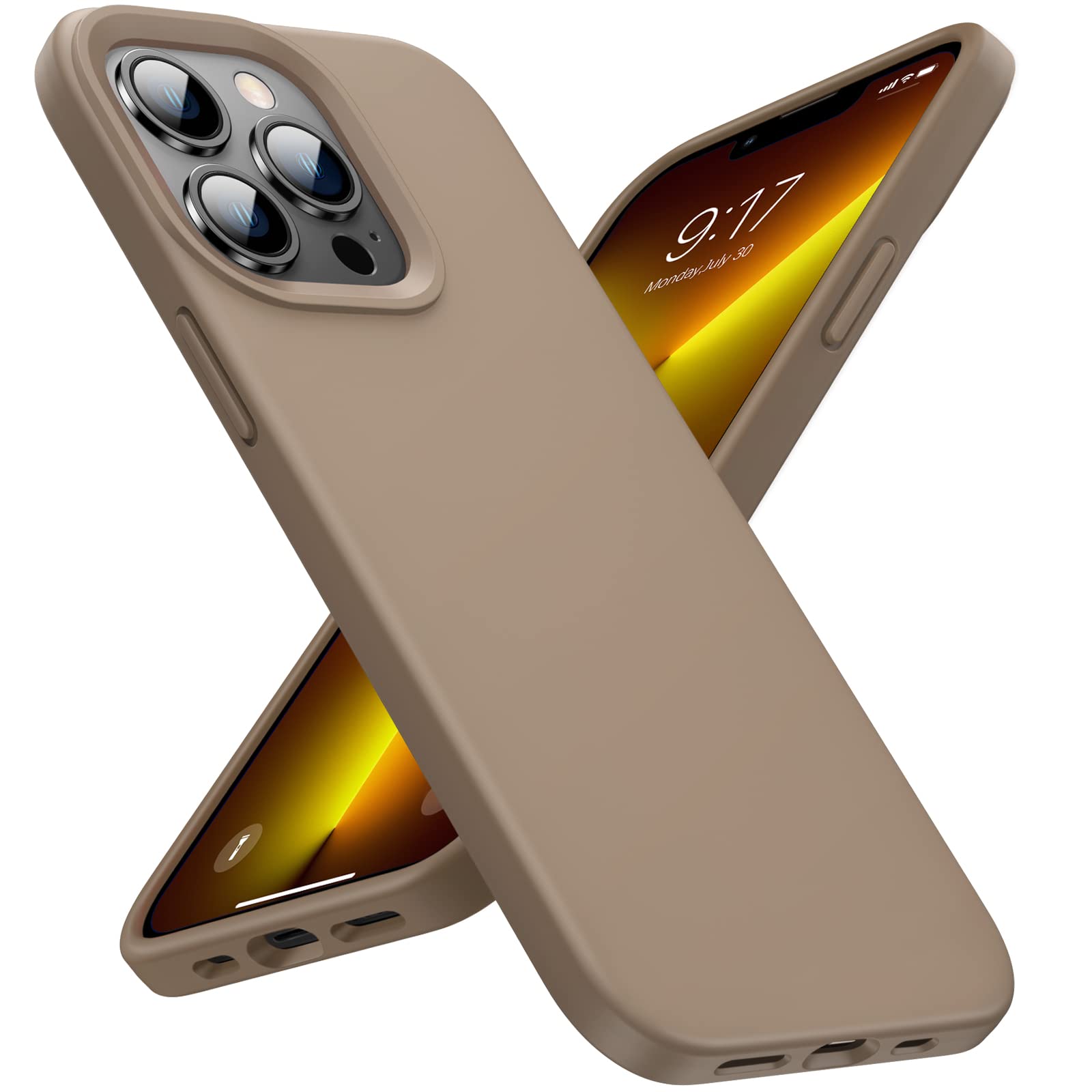 Shockproof Silicone Phone Case Compatible with iPhone 13 Pro Max 6.7 Inch (2021) - Anti-Scratch Microfiber Lining & Drop Protection - Light Brown - Perfect for Everyday Use, Outdoor Activities and Travel Protection
