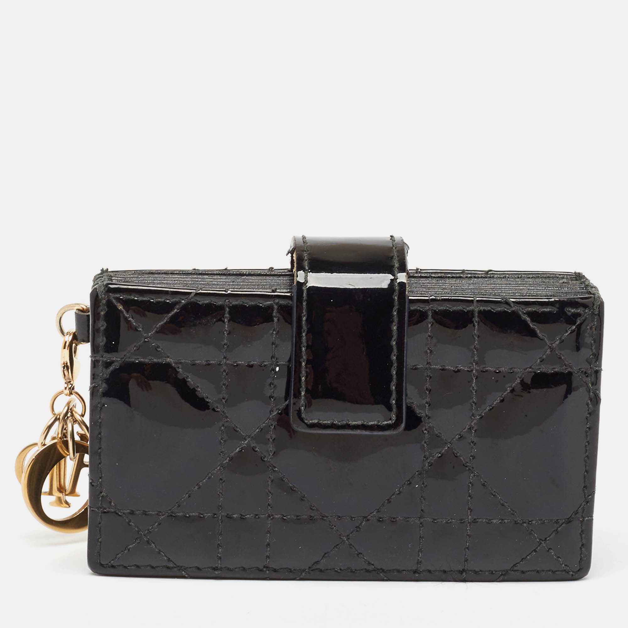 Black Cannage Patent Leather Women's 5-Gusset Card Holder Wallet - Stylish & Compact for Everyday Use, Travel, and Business