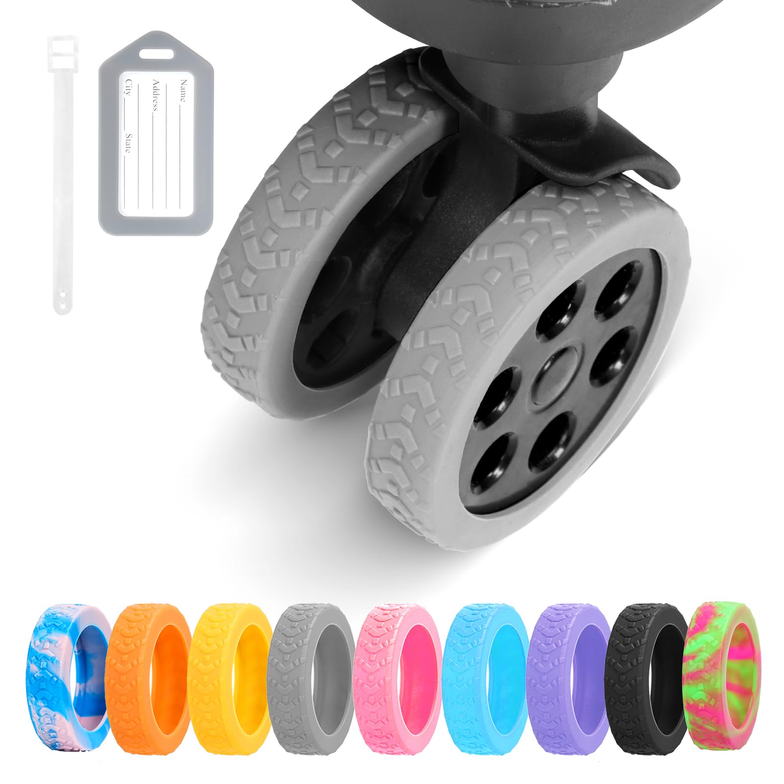 8-Pack Silicone Luggage Wheel Covers - Durable 2-2.6 Inch Spinner Wheel Protectors for Suitcases, Anti-Noise & Wear-Resistant Travel Accessories, Fits Office Chair Casters Too (Gray) - Perfect for Smooth Airport Travel & Quiet Office Mobility
