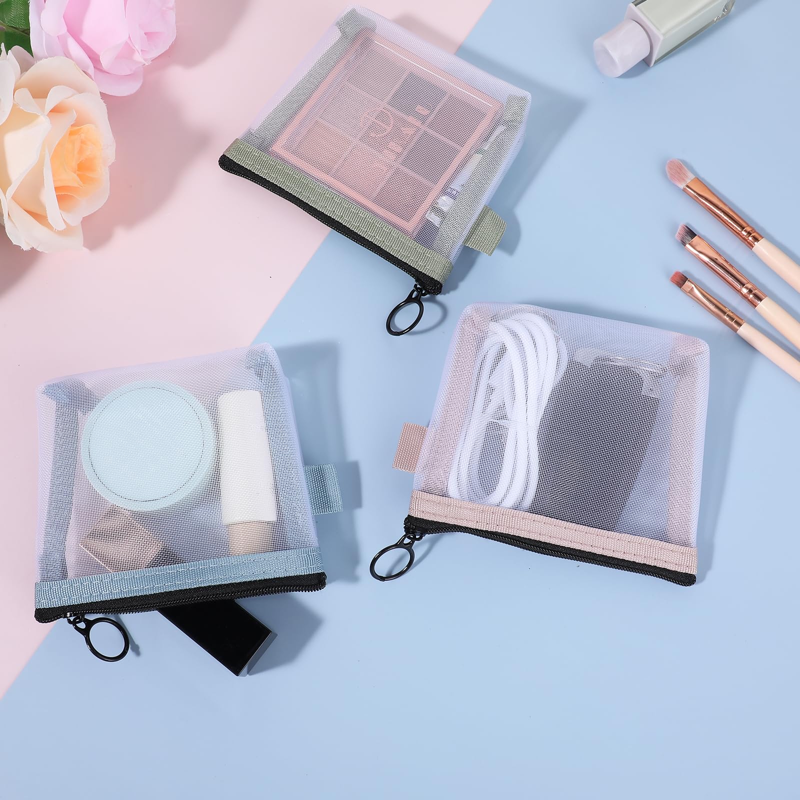 3-Piece Mini Clear Mesh Zipper Pouch Set - Small Travel Makeup Bag for Cosmetics, Lipstick, Keys, Earphones & Cards | Perfect for Purse Organizer, Gym Essentials & On-the-Go Storage