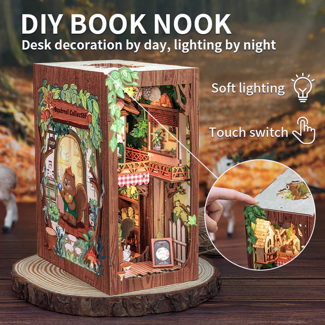 DIY Wooden Bookend Puzzle - Squirrel Collector Book Holder for Kids & Adults - Perfect for Home Office, Bookshelf Decor and Gift Giving