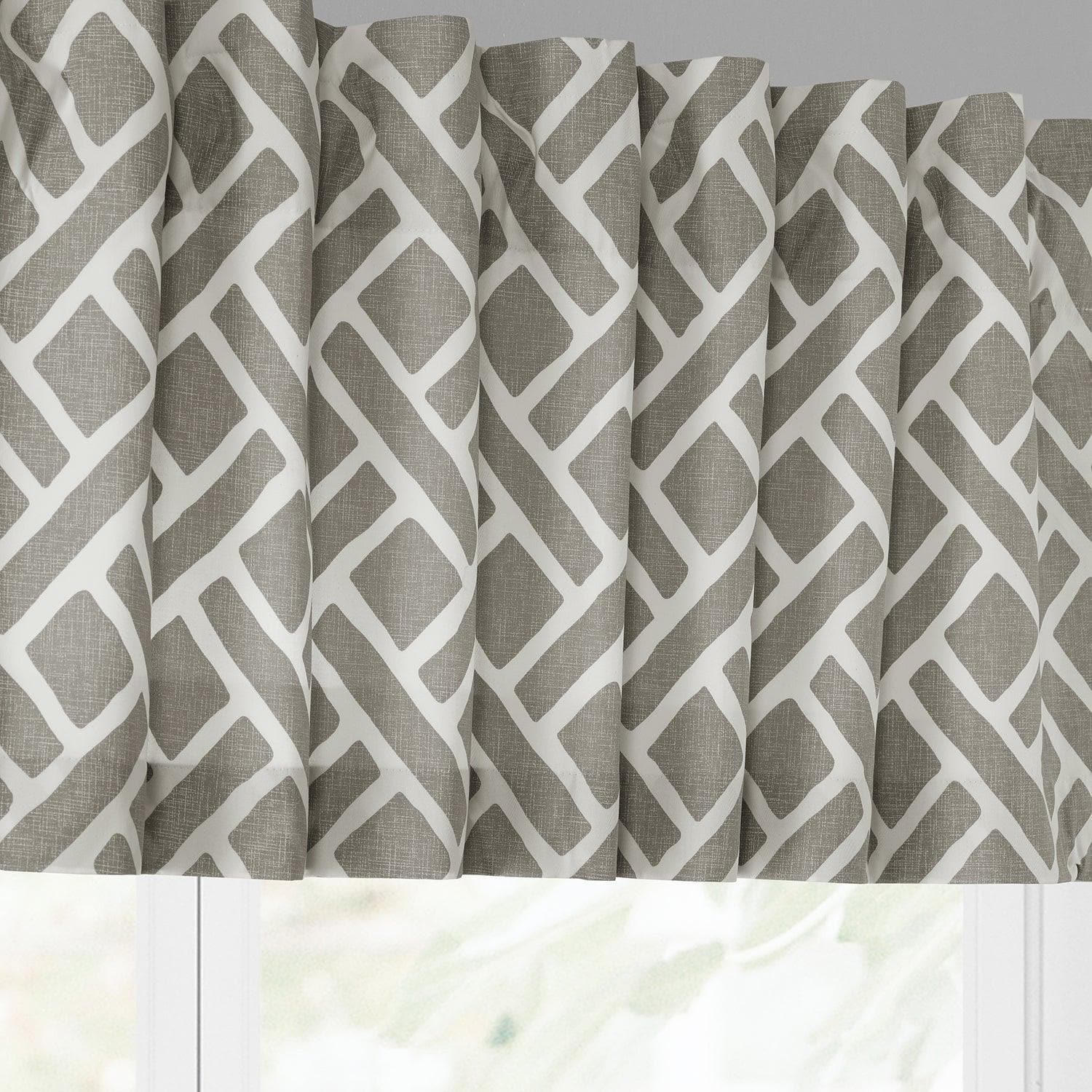 Martinique Taupe Geometric Printed Cotton Window Valance - Elegant Home Decor for Living Room, Bedroom & Kitchen - Perfect for Modern Farmhouse & Boho Chic Interiors