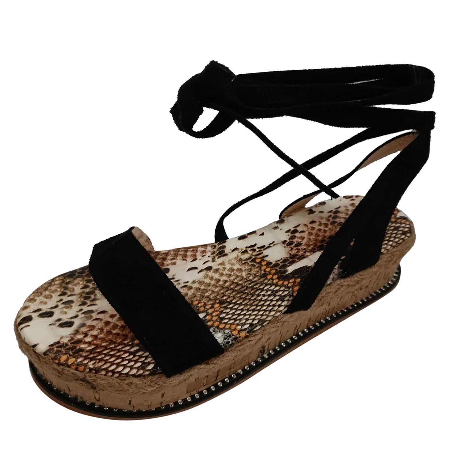 Breathable Open Weave Bamboo Women's Sandals - Summer Beach Wedge Shoes with Lace-Up Design | Comfortable Casual Footwear for Walking, Travel & Outdoor Activities (Size 9)