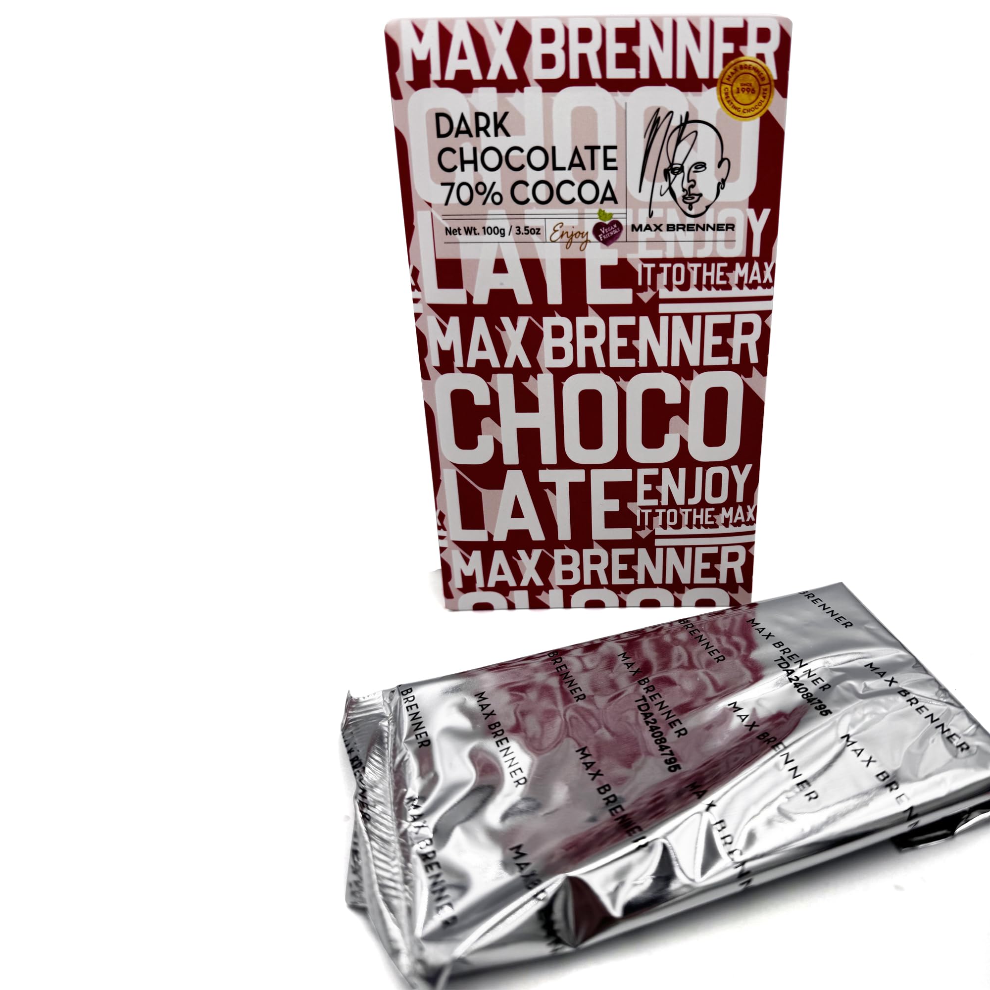 MAX BRENNER Premium Dark Chocolate Bar - 70% Cocoa Rich Flavor | Gourmet Chocolate Gift for Holidays, Valentine's Day & Special Occasions | Perfect for Baking, Desserts & Chocolate Lovers
