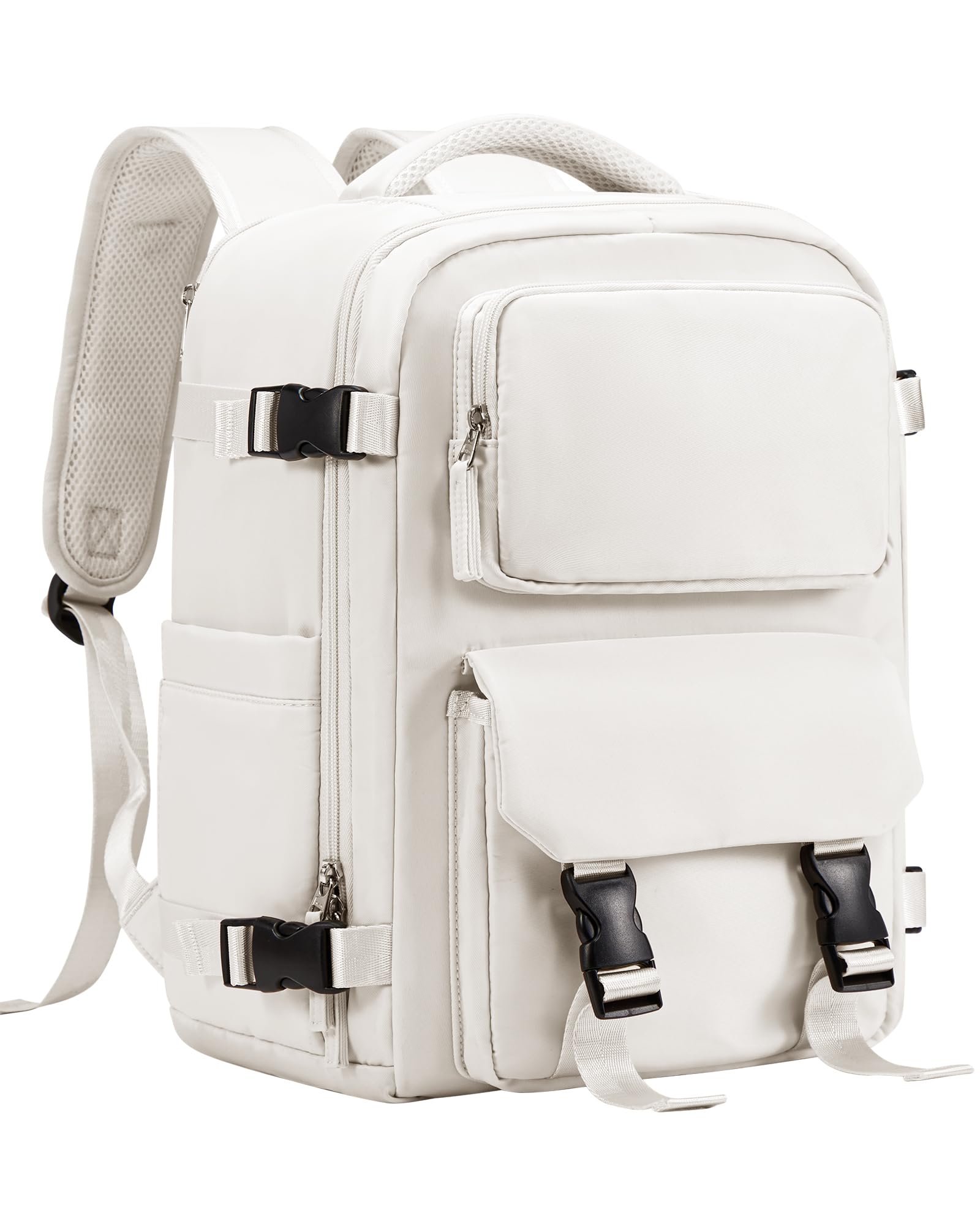 Expandable Flight Approved Travel Laptop Backpack for Women & Men - Waterproof Carry On Backpack for College, Business, Hiking & Weekender Trips (Beige) | Perfect for Air Travel, Commuting & Outdoor Adventures