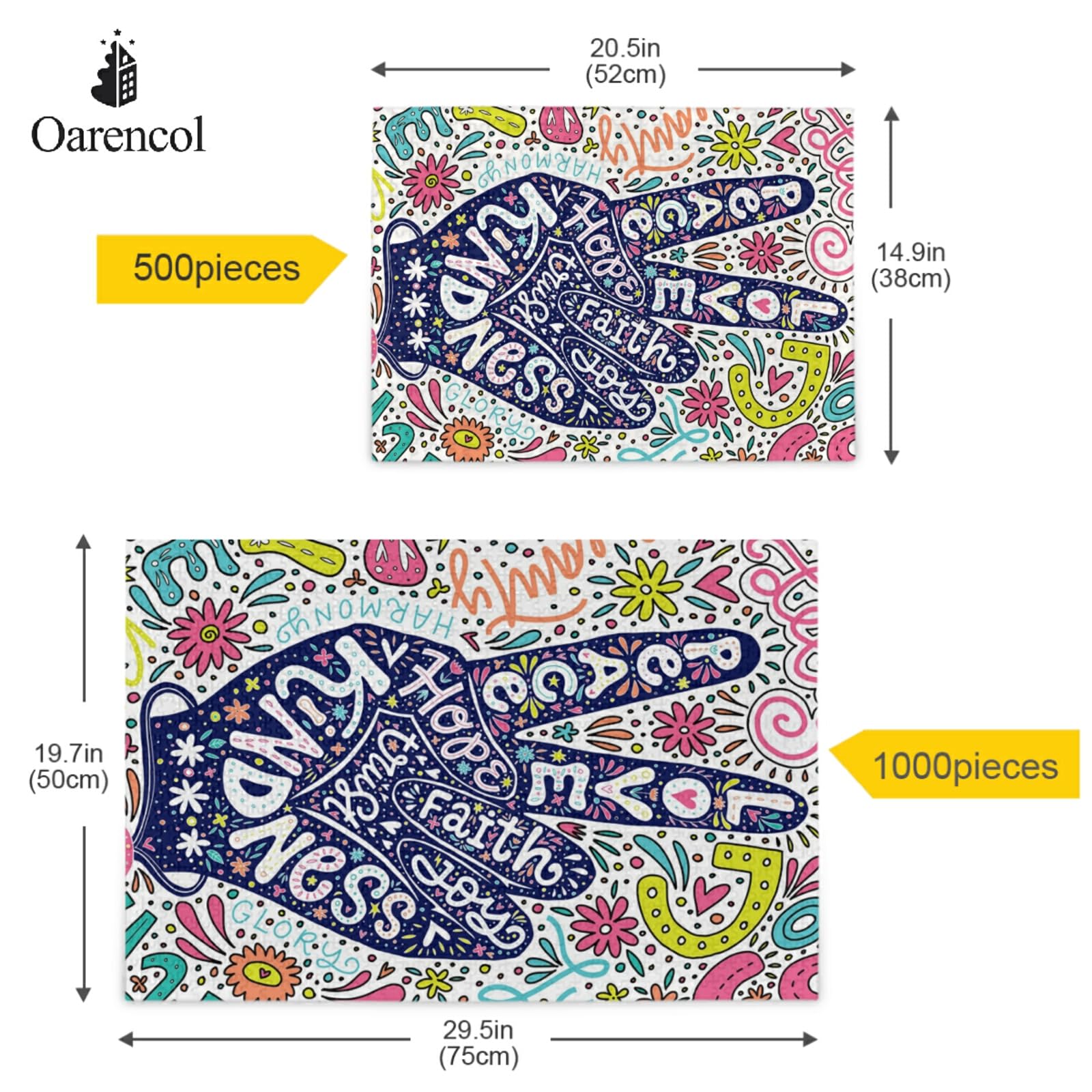 1000-Piece Peace Sign Jigsaw Puzzle with Floral Design - Fun DIY Gift for Adults & Kids - Perfect for Family Game Nights, Stress Relief & Home Decor
