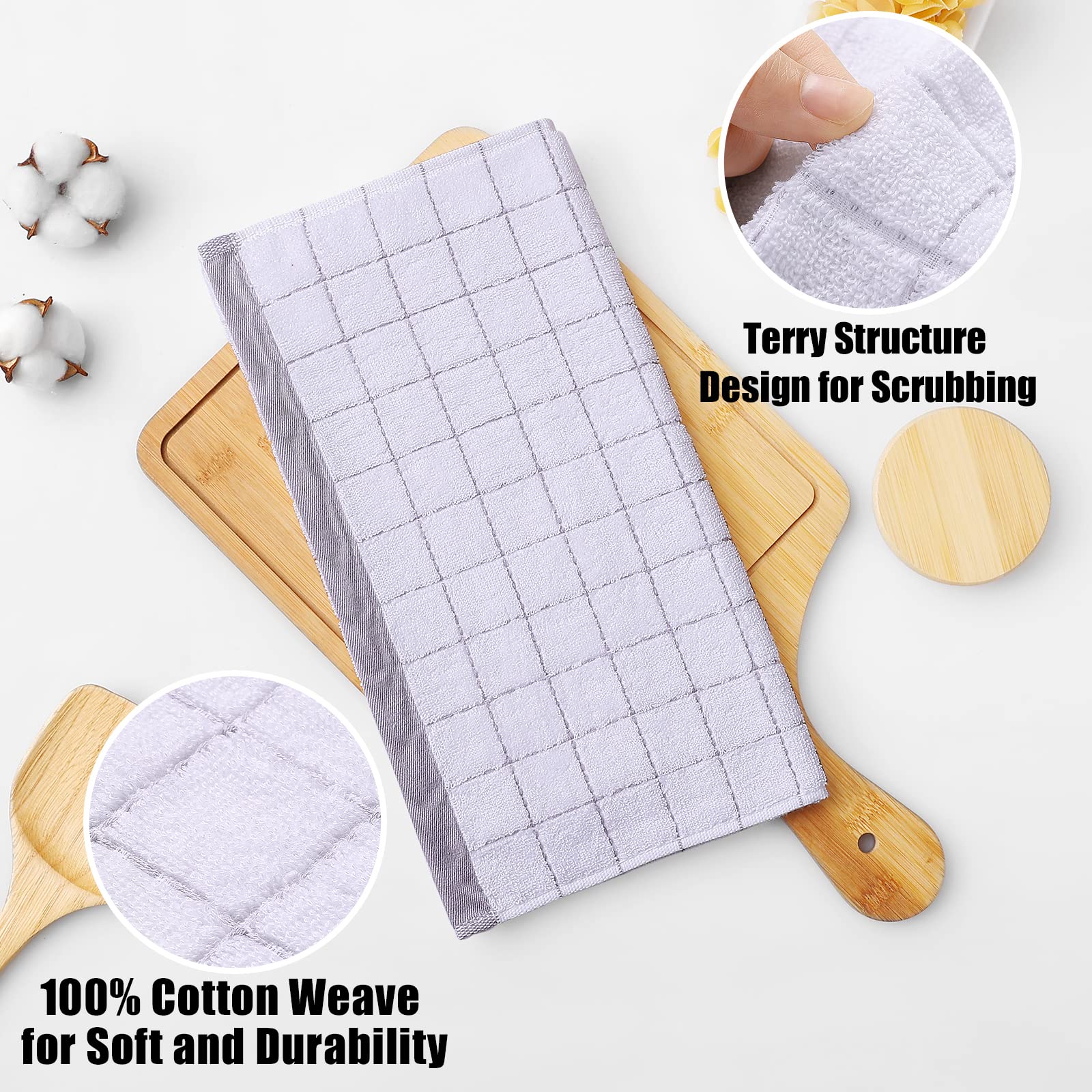 Homaxy 100% Cotton Terry Kitchen Dish Cloths - Ultra Soft & Absorbent Dish Towels for Drying, Washing Dishes - 12