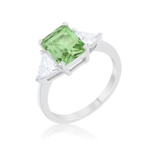 Classic Apple Green Rhodium Plated Engagement Ring for Women - Vintage Style Wedding Band, Promise Ring, Anniversary Gift for Her - Perfect for Proposals, Bridal Jewelry & Special Occasions