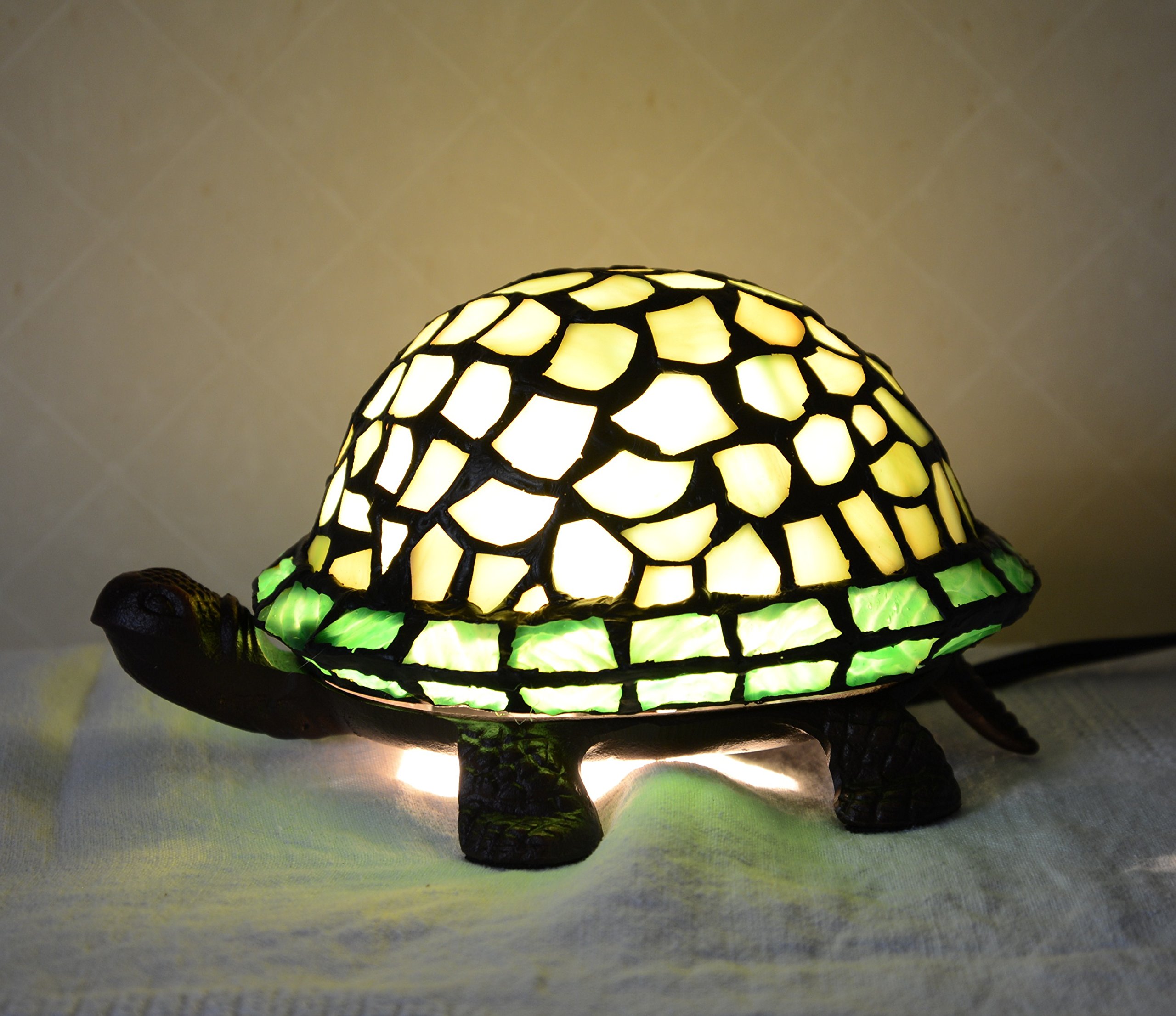 Handcrafted Stained Glass Turtle Night Light - LED Table Desk Lamp for Bedroom, Nursery, Kids Room - Decorative Ambient Lighting Gift Idea TY096