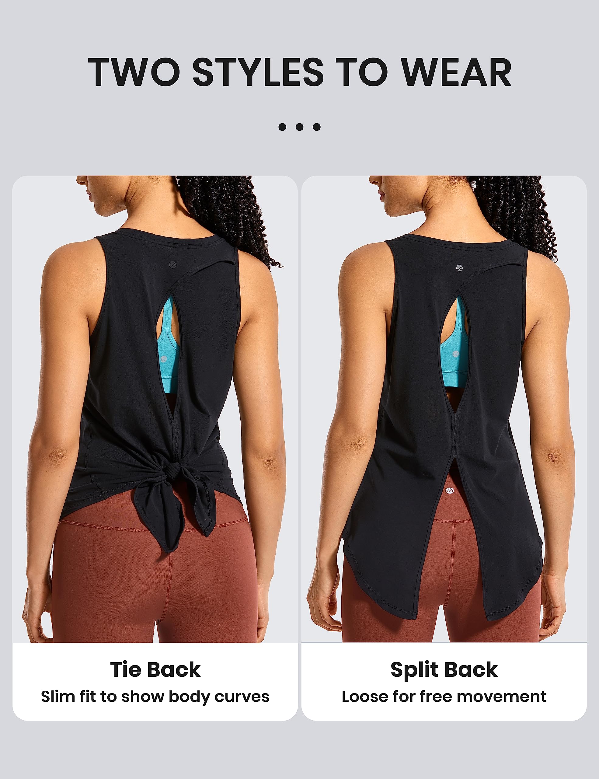 CRZ YOGA Women's Pima Cotton Workout Tank Tops - Tie Back Sleeveless Athletic Shirts for Yoga, Gym & Sports | Breathable Open Back Design for Comfortable Workouts