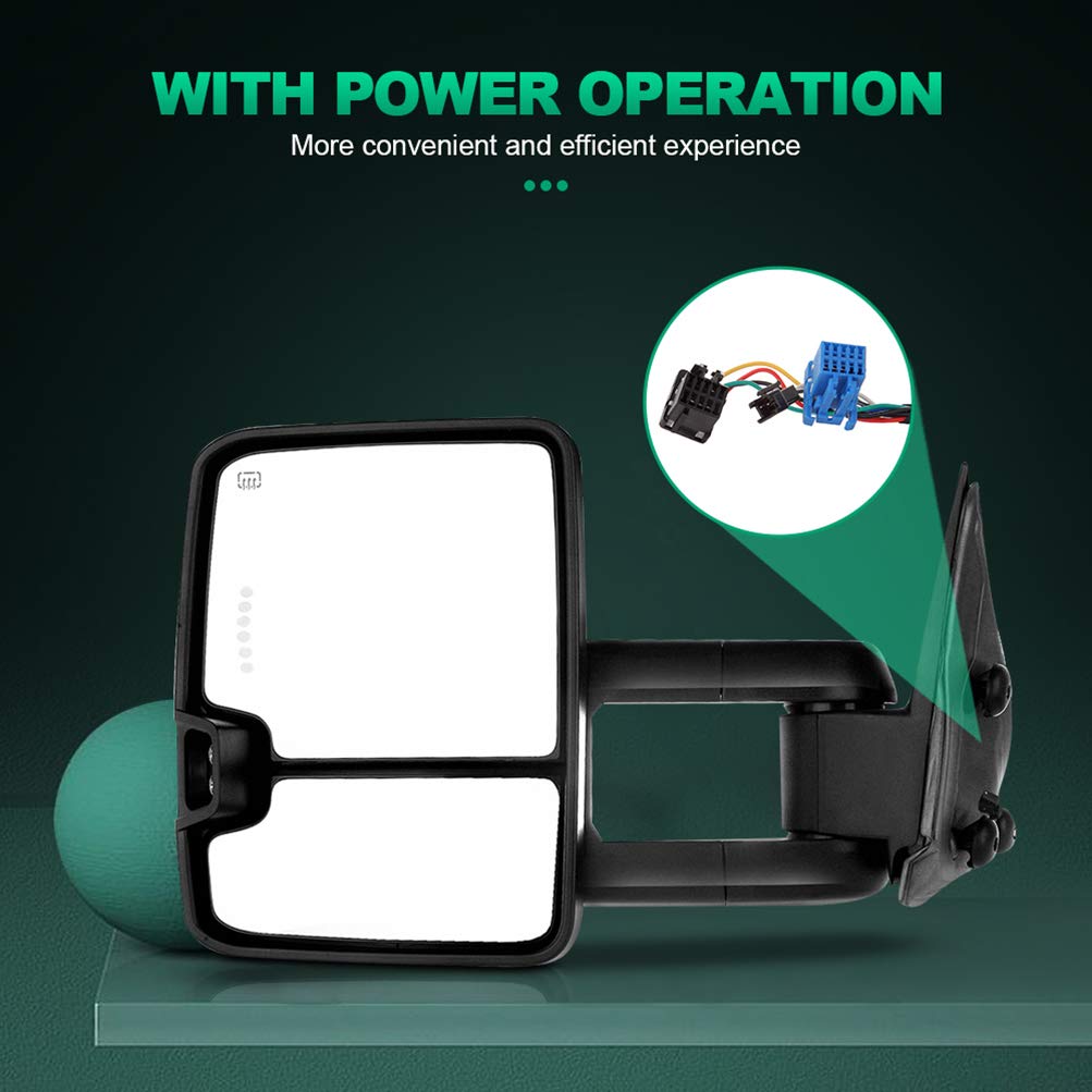 AUTOMUTO Power Heated Towing Mirrors with Turn Signal Light - Compatible with Cadillac Escalade, Chevy & GMC Sierra Pickup Truck (1999-2002) - Driver & Passenger Side - Perfect for Safe Towing & Enhanced Visibility in Winter Conditions