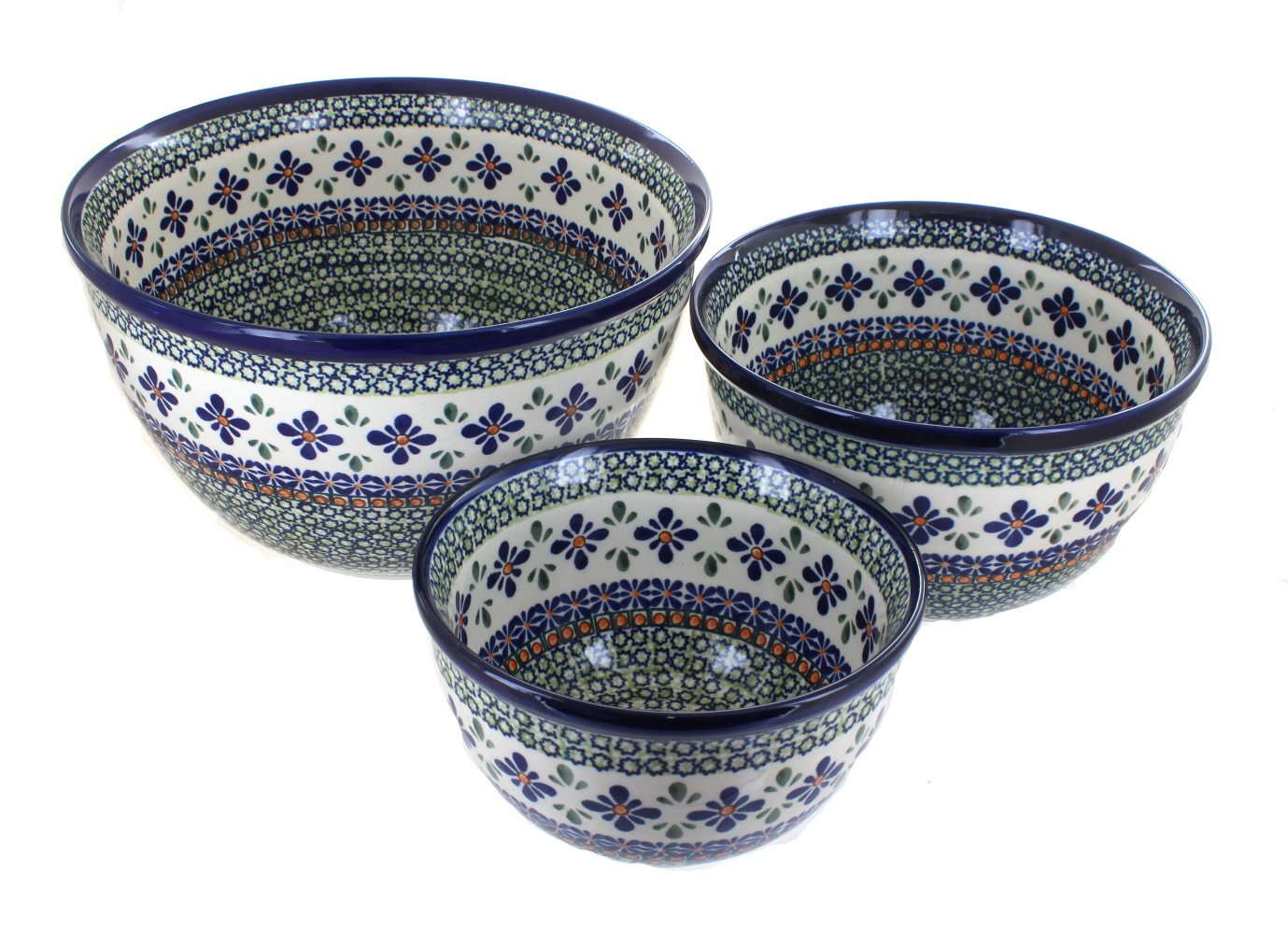 Blue Rose Polish Pottery Mosaic Mixing Bowl Set - Handmade Ceramic Mixing Bowls for Baking, Serving & Decor - Perfect for Kitchen, Dining & Gift Giving