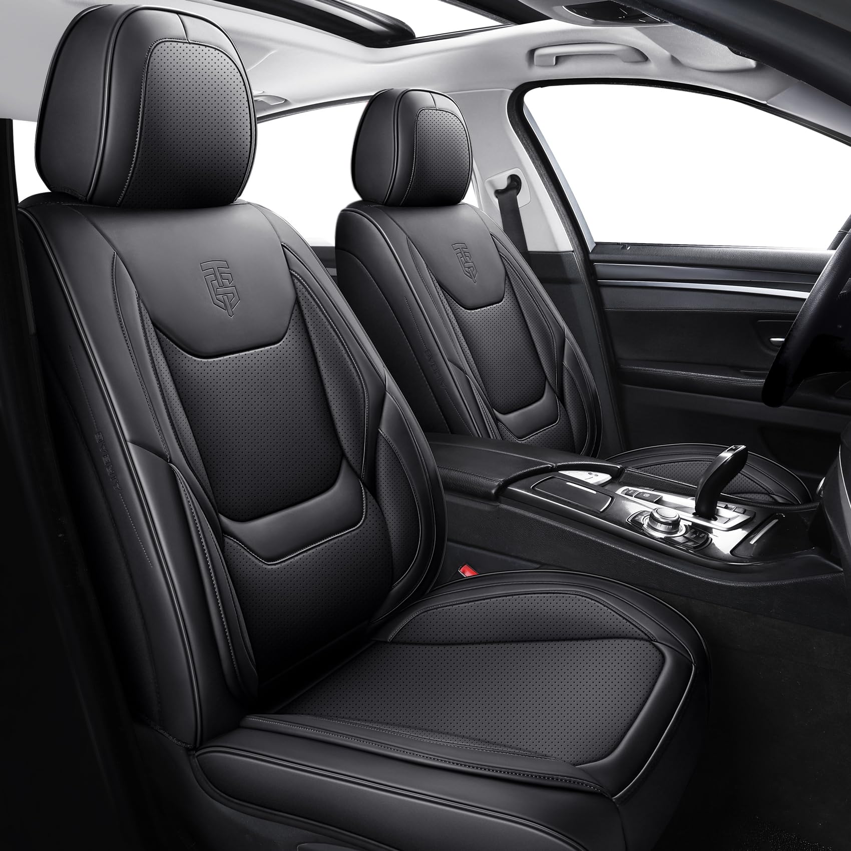 Premium Faux Leather Car Seat Covers Full Set - Universal Fit for Most Sedans & SUVs | Super Breathable, Full Wrapping Edge Design | Perfect for Daily Commute, Road Trips & Family Protection (Black)