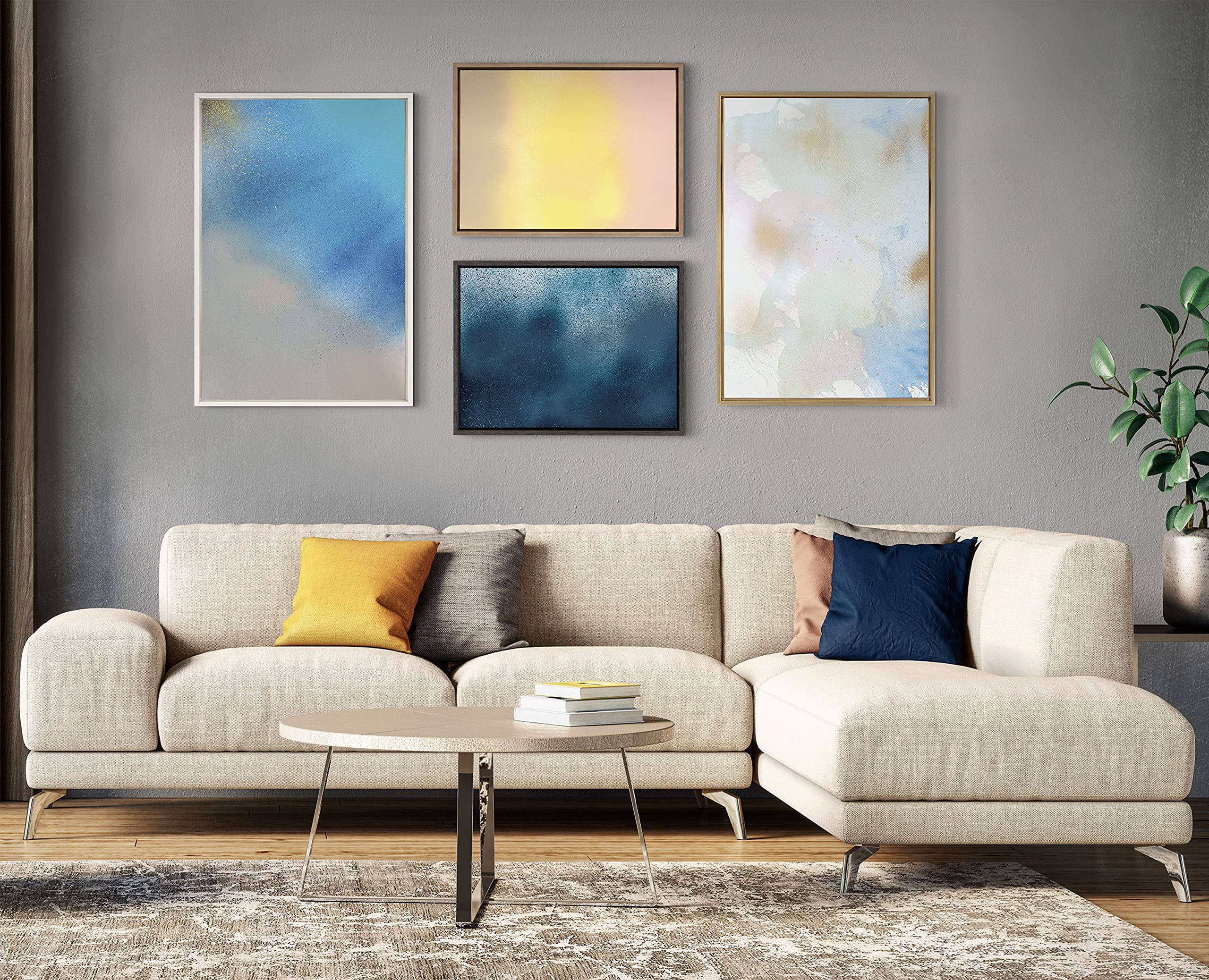 Kate & Laurel x Mentoring Positives Mellow Framed Canvas Wall Art - 18x24 Inch Gold Abstract Sunrise Painting - Modern Home & Office Decor for Living Room, Bedroom, Dining Area