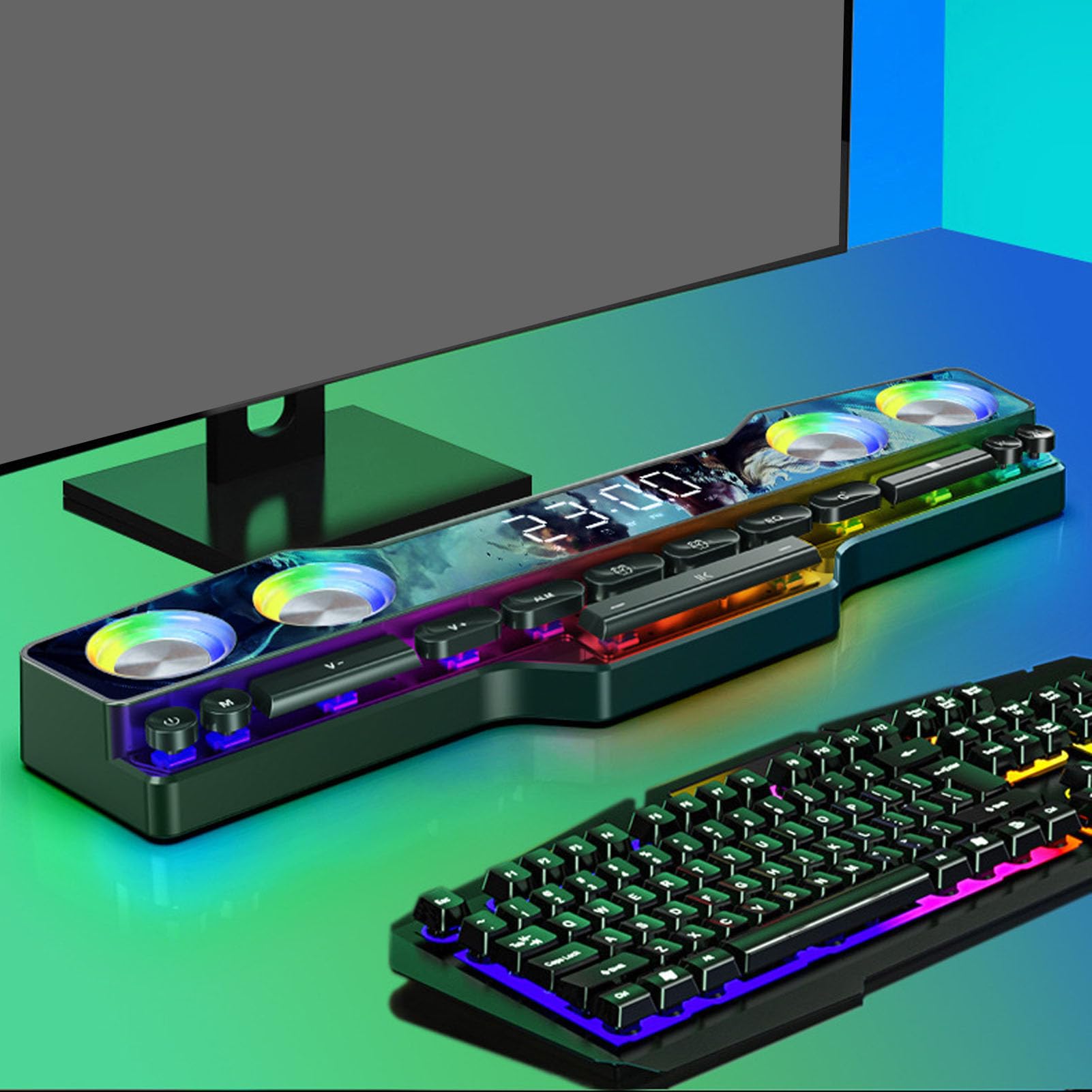 Fabater RGB Gaming Speakers - Wireless USB Soundbar for PC, Laptop & Phone - Desktop Stereo Sound with LED Lighting for Gaming Setup