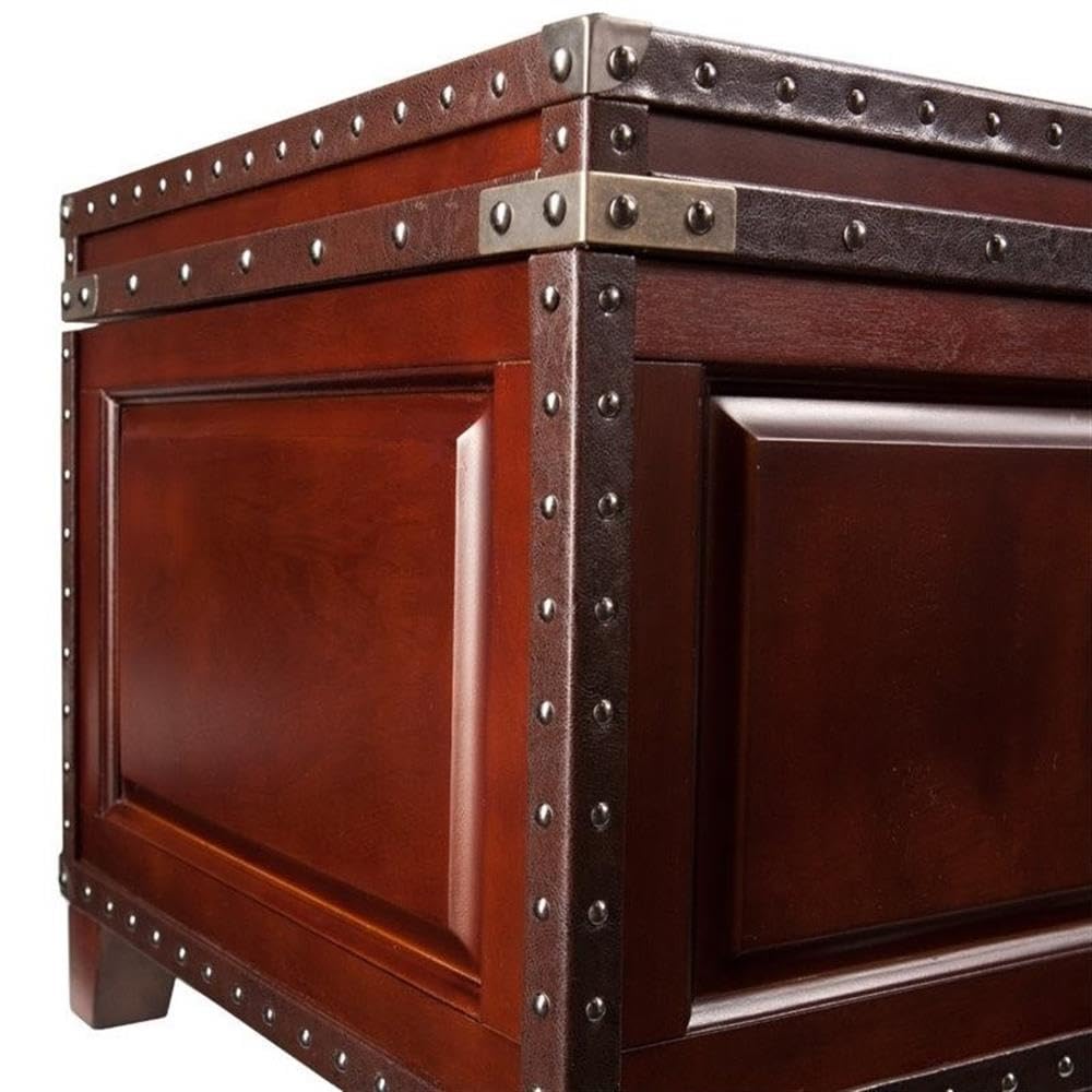 SEI Furniture Amherst Trunk Coffee Table - Dark Cherry Finish, Rustic Storage Chest Style for Living Room, Home Decor & Small Space Organization