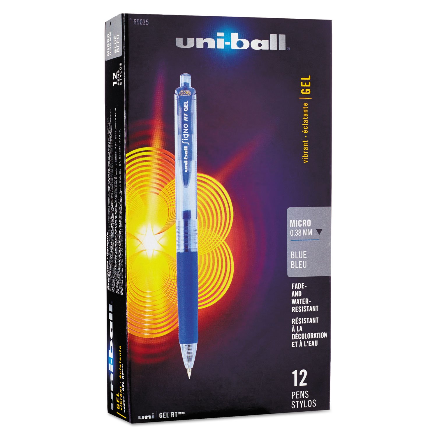 Uni-Ball 69035 Signo Gel RT Roller Ball Pen - Blue Ink, Micro Fine Point (0.5mm), 12-Pack - Perfect for Office Work, Note Taking & Signature Signing