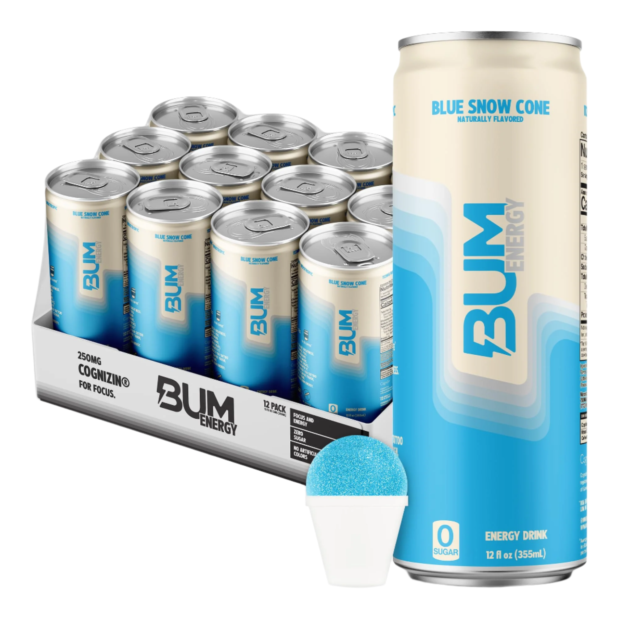 Sugar-Free Bum Energy Drinks - 12 Pack (355ml Each) | Low-Calorie Caffeine Boost for Workouts, Gaming & All-Nighters