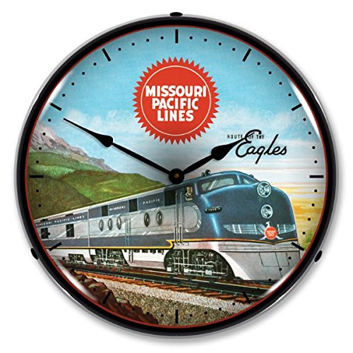 Missouri Pacific Railway Vintage Lighted Wall Clock - Decorative Train-Themed Wall Clock for Home, Office, or Man Cave Decor