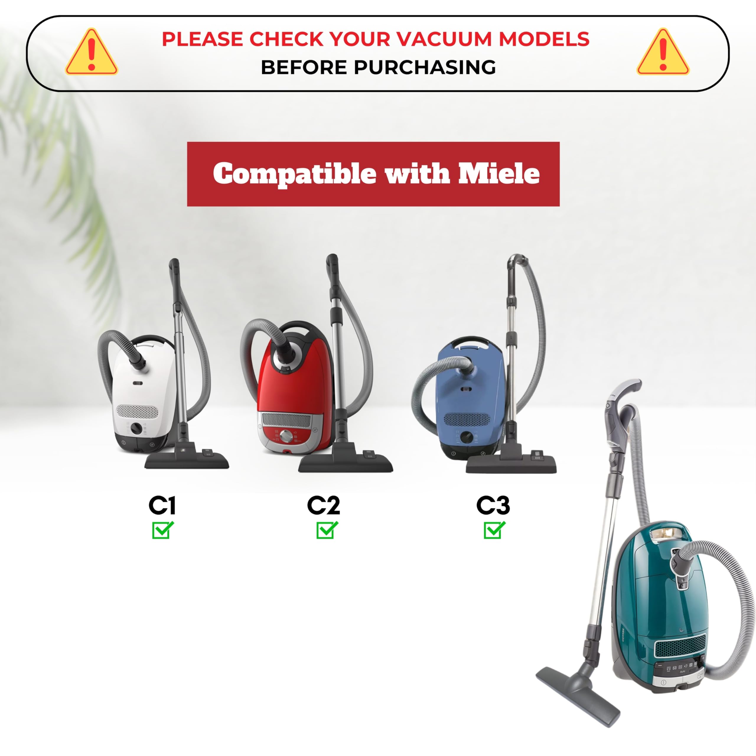 Miele Vacuum Brush Attachments with Wheels - 1-3/8 Inch Horse Hair Hardwood Floor Vacuum Cleaner Accessories for Carpet, Tile & Hard Floors - Perfect for Deep Cleaning Pet Hair, Dust & Debris in Homes & Offices
