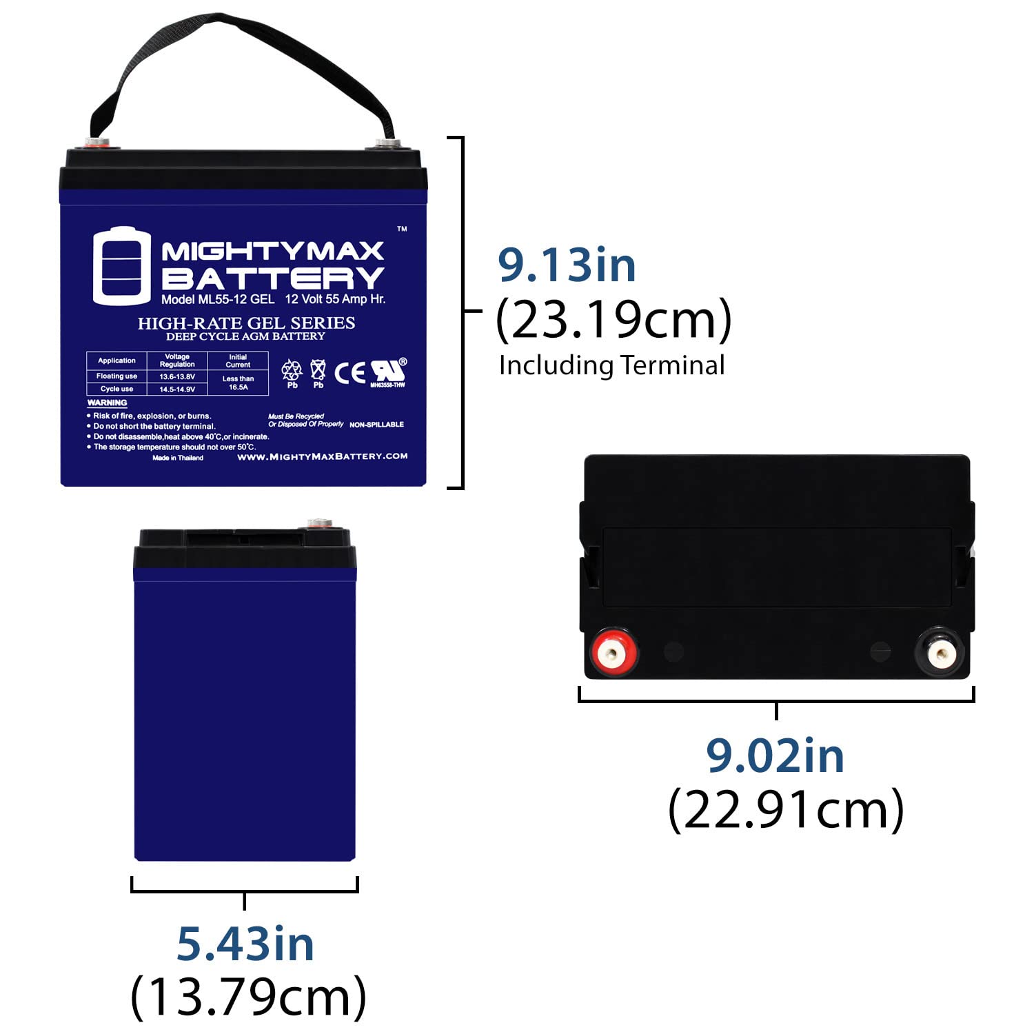 Mighty Max 12V 55AH Gel Rechargeable Battery - Replacement for Power Sonic PS-12550 - Perfect for Solar Power Systems, UPS Backup, and Electric Scooters