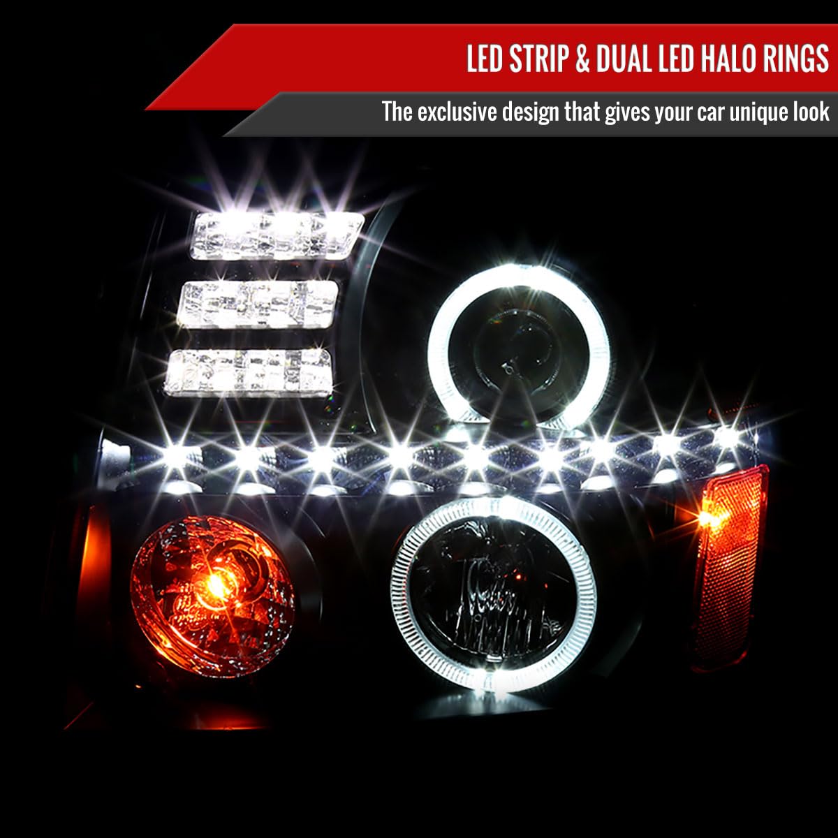 Black Smoke LED DRL Strip Halo Projector Headlights Compatible with 2002-2006 Models - Upgrade Your Car's Style & Visibility for Night Driving & Custom Looks