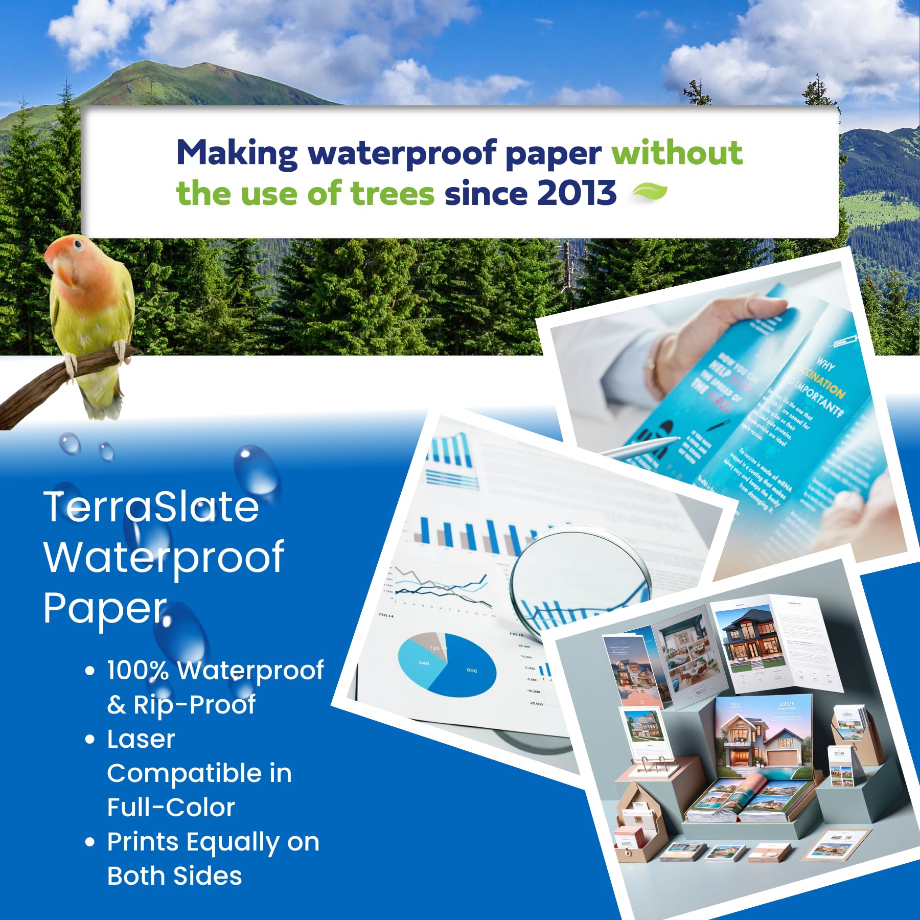 Waterproof Copy Paper - Hydronote 54lb Multipurpose 8.5” x 11” Printer Paper, Bulk 1500 Sheets for Inkjet & Laser Printers - Rainproof, Weatherproof, Tear-resistant for Outdoor Use, Boating, Camping & Wet Environments