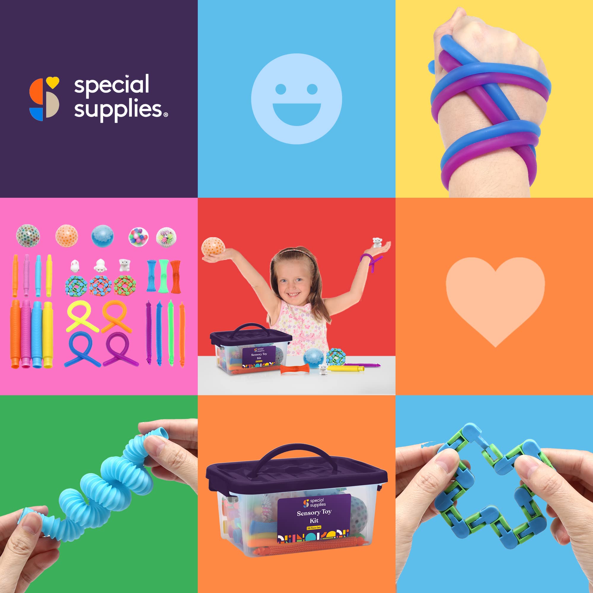 30-Piece Fidget Toy Pack for Kids - Stress Relief Sensory Toys with Squishy Balls, Fun Tubes, Squeeze Pets & Stretchy Strings - Perfect for ADHD, Autism, Anxiety Relief & Classroom Focus