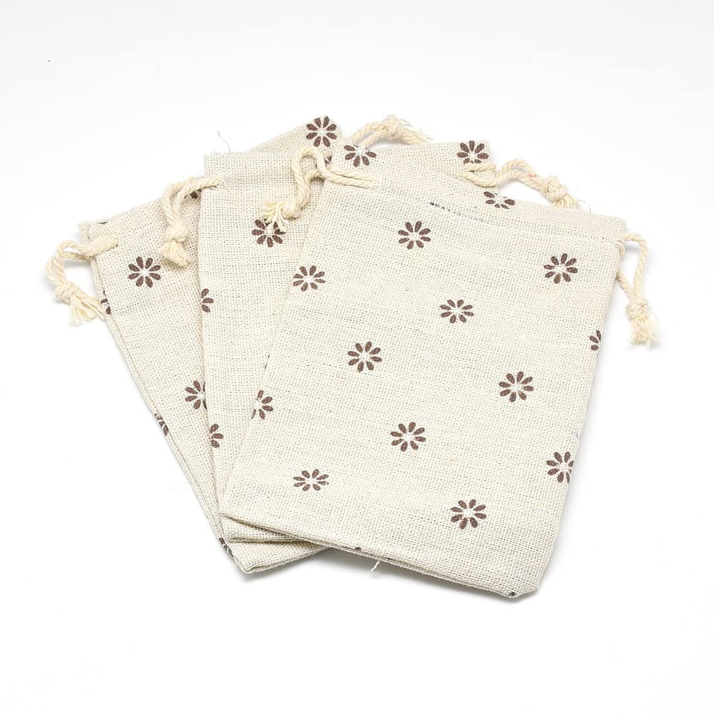 50pcs KISSITTY Drawstring Gift Bags - Printed Floral Pattern Polyester Cotton Pouches (14x10cm) for Jewelry, Party Favors, Wedding, Candy & Snacks | Perfect for Birthday Gifts, Baby Showers & Holiday Treats