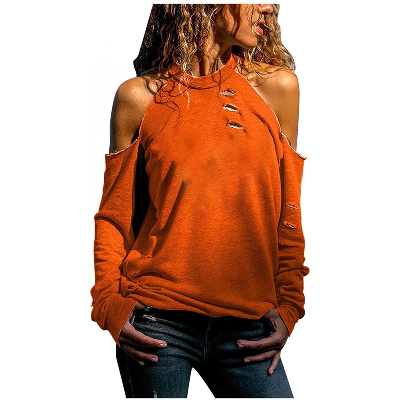 Women's Off Shoulder Sweatshirt - Long Sleeve Pullover Christmas Printed Sweater with Sexy Cutout Design - Cozy Tunic Top for Holiday Parties, Date Nights & Casual Outings