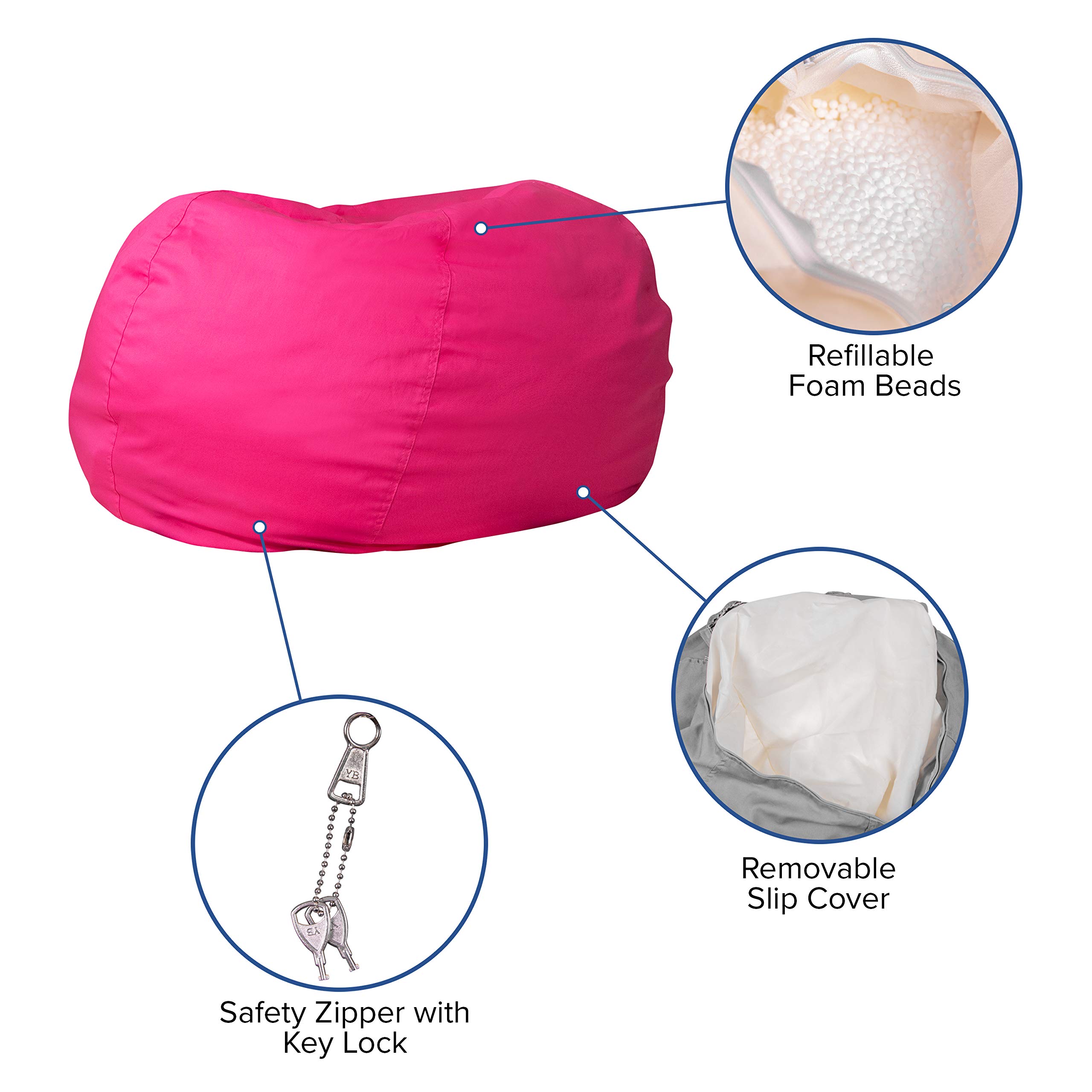 Extra Large Solid Hot Pink Bean Bag Chair for Kids & Adults - Perfect for Living Room, Bedroom, Dorm & Game Room Relaxation