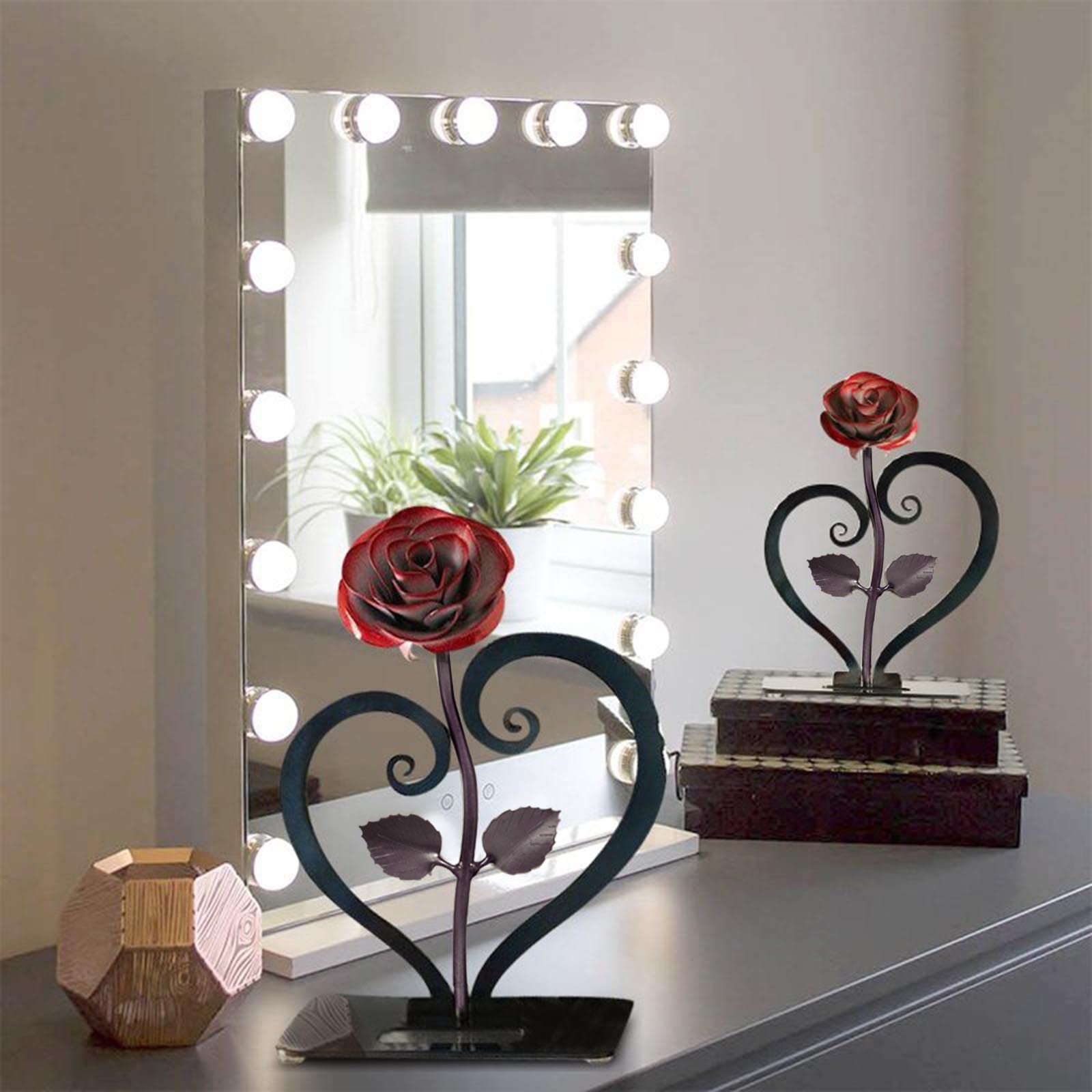 Hand-Forged Wrought Iron Red Metal Rose with Heart-Shaped Stand - Artificial Flower Gift for Valentine's Day, Mother's Day, Anniversary, Birthday & Wedding - Perfect for Home Decor, Romantic Surprises and Special Occasion Gifts