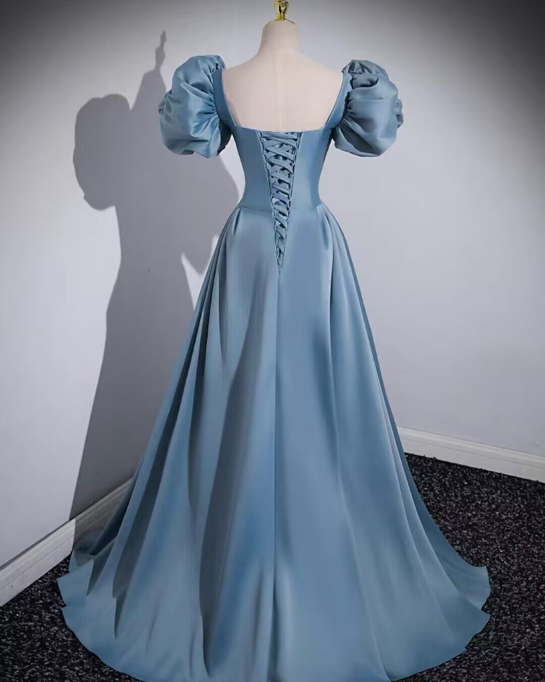 Blue A-Line Short Sleeve Prom Dress J2796 - Elegant Party Gown for Homecoming, Graduation & Formal Events