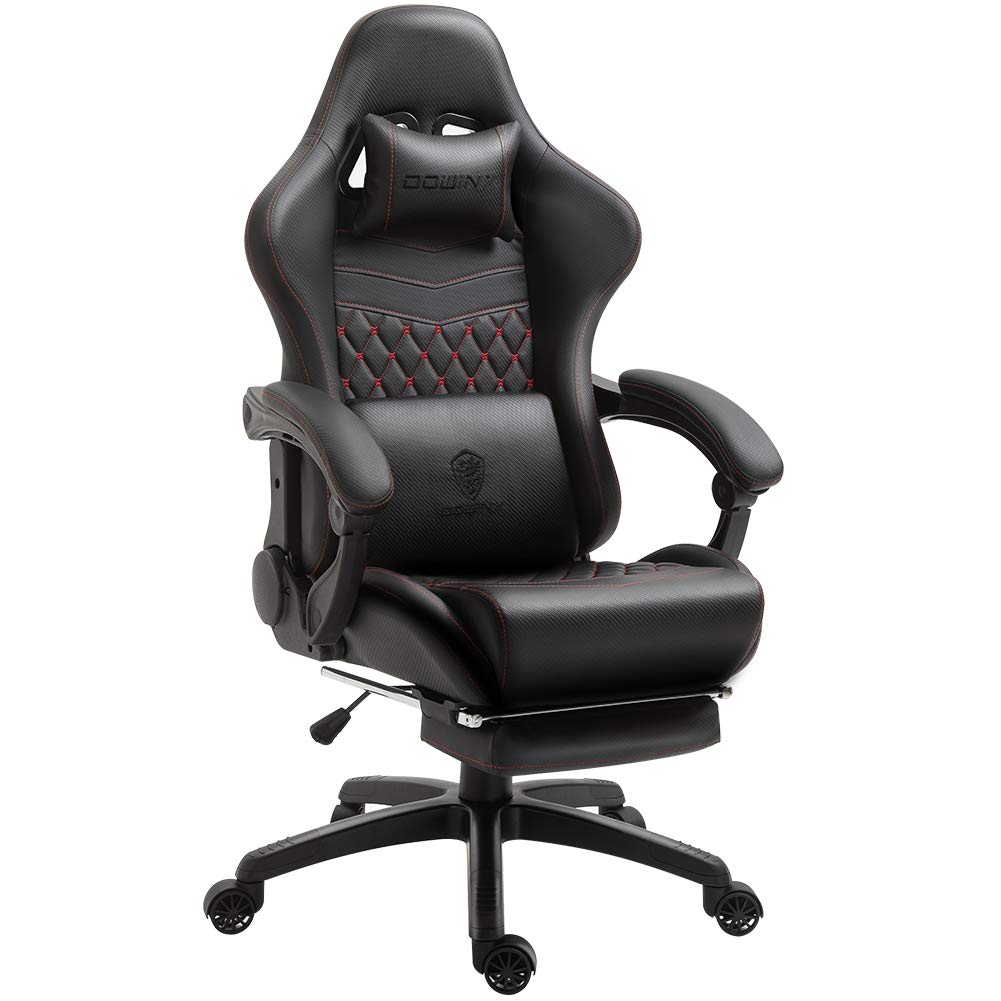 Dowinx Ergonomic Gaming Chair - High Back Racing Style Office Chair with Adjustable Lumbar Support & Footrest, PU Leather Computer Desk Chair for PC Gaming & Home Office (Black) - Perfect for Esports, Streaming & Long Work Sessions