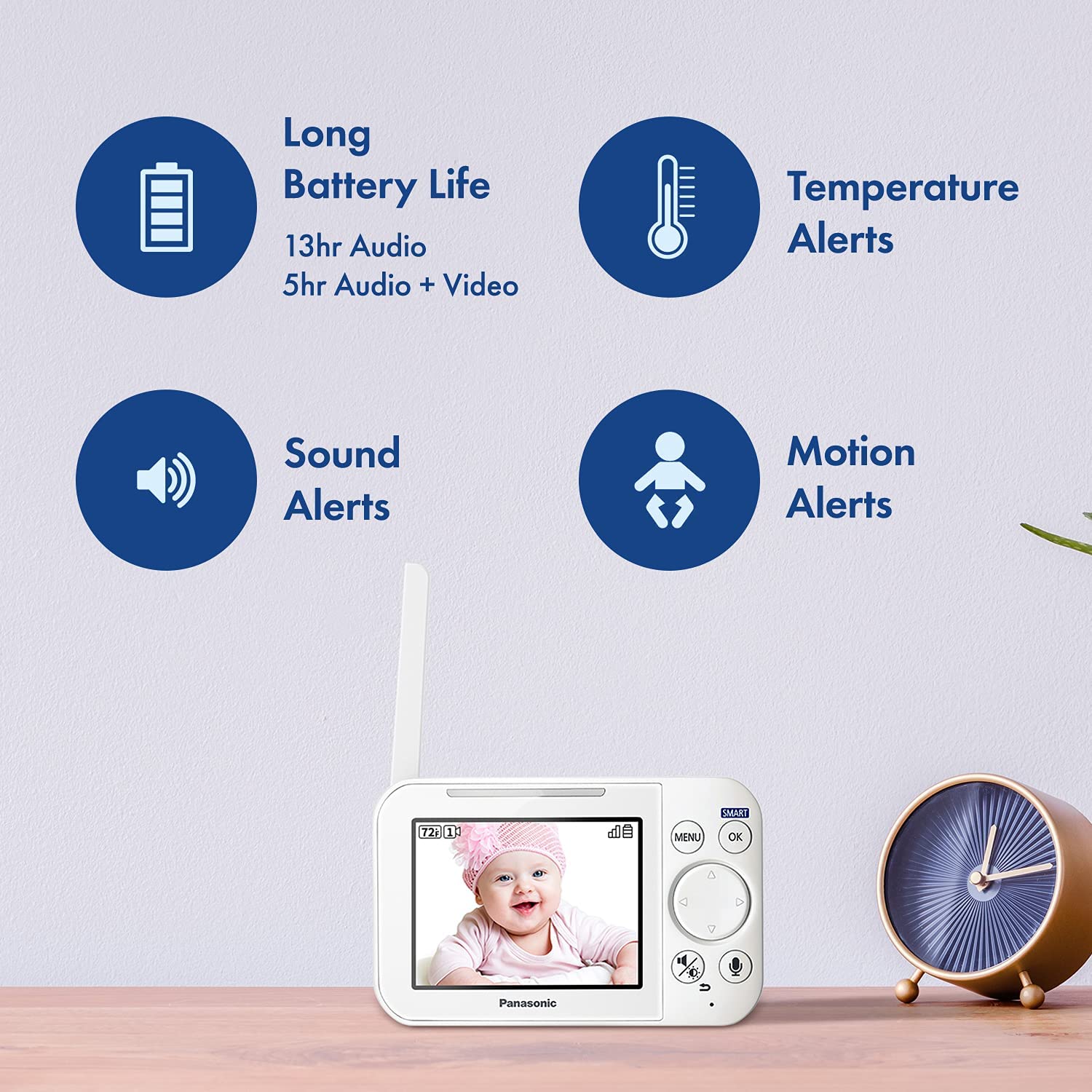 Panasonic Video Baby Monitor with Remote Pan/Tilt/Zoom, Long Range & Secure Connection - 2 Cameras & Parent Unit | 2-Way Talk, Lullabies, Night Vision | Portable for Nursery, Travel & Home Use