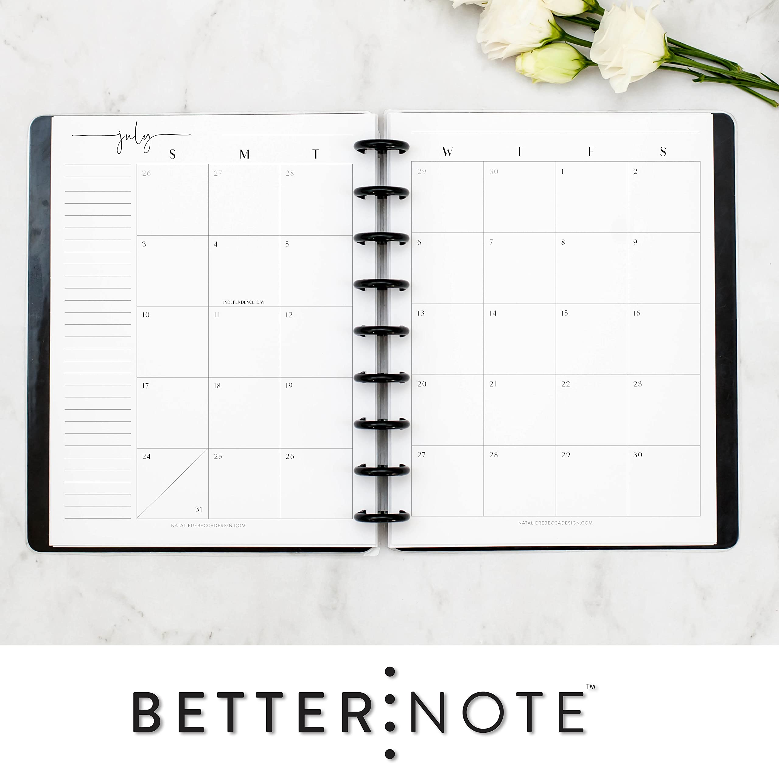 BetterNote July 2025 - June 2026 Academic HOURLY Planner for Discbound Notebooks - Fits Levenger Circa, Happy Planner, Staples Arc, TUL (Modern Style, 9-Disc, 7
