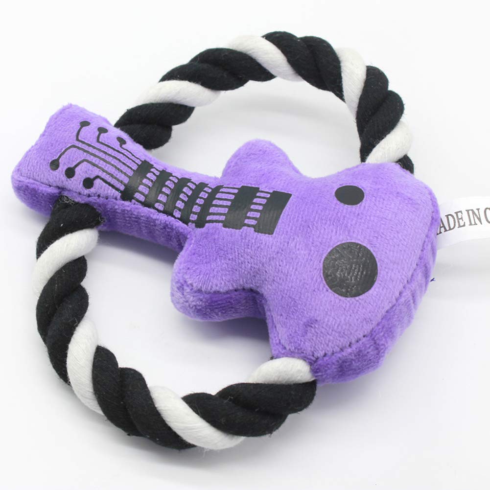 Soft Cotton Rope Plush Guitar Chew Toy for Dogs & Cats - Durable Squeaky Interactive Bite Toy for Puppies & Kittens - Perfect for Playtime, Training & Dental Health