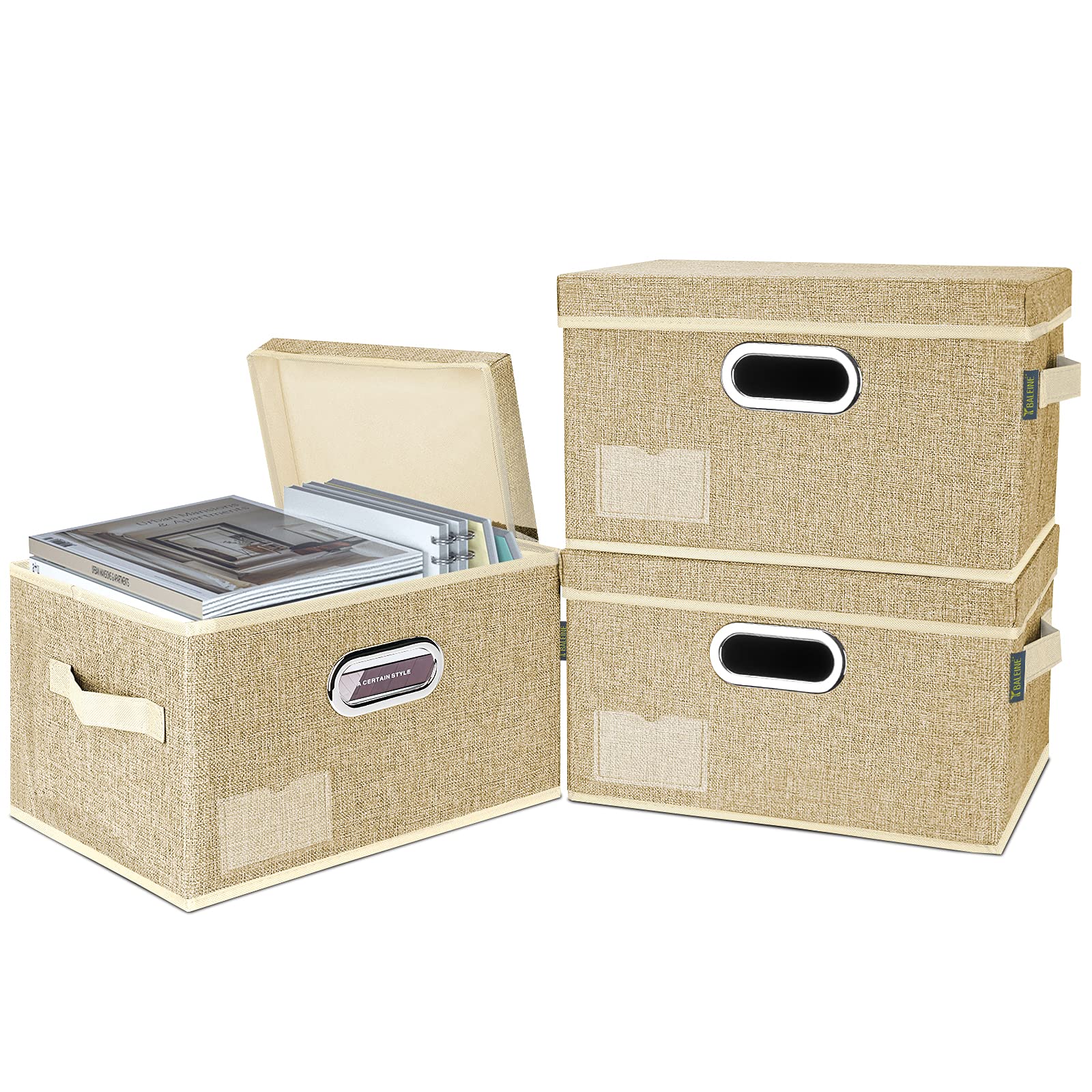 Foldable Fabric Storage Bins with Lids - 3 Pack Large Beige Collapsible Closet Organizer Boxes for Bedroom, Office & Home Organization | Space-Saving Storage Solution for Clothes, Toys & Seasonal Items