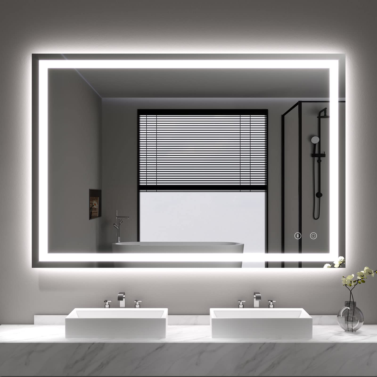 Dripex 48 x 36 Inch LED Bathroom Mirror with Anti-Fog, 3 Color Lighting & Memory Function - Dimmable Waterproof Wall Mounted Makeup Mirror with Touch Control for Horizontal/Vertical Installation - Perfect for Vanity, Bathroom & Dressing Room