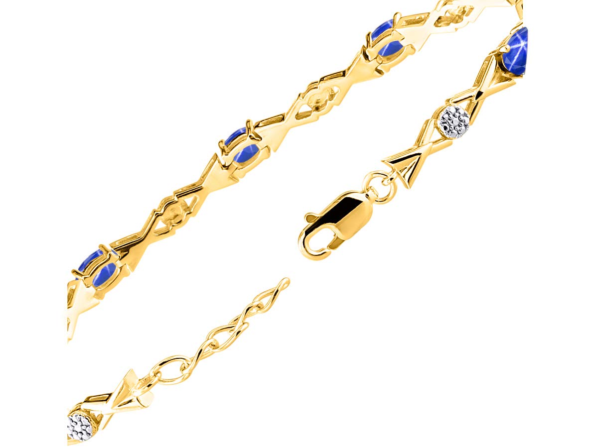 RYLOS Women's Yellow Gold Plated XOXO Hugs & Kisses Tennis Bracelet with Gemstones & Genuine Diamonds - Adjustable 7