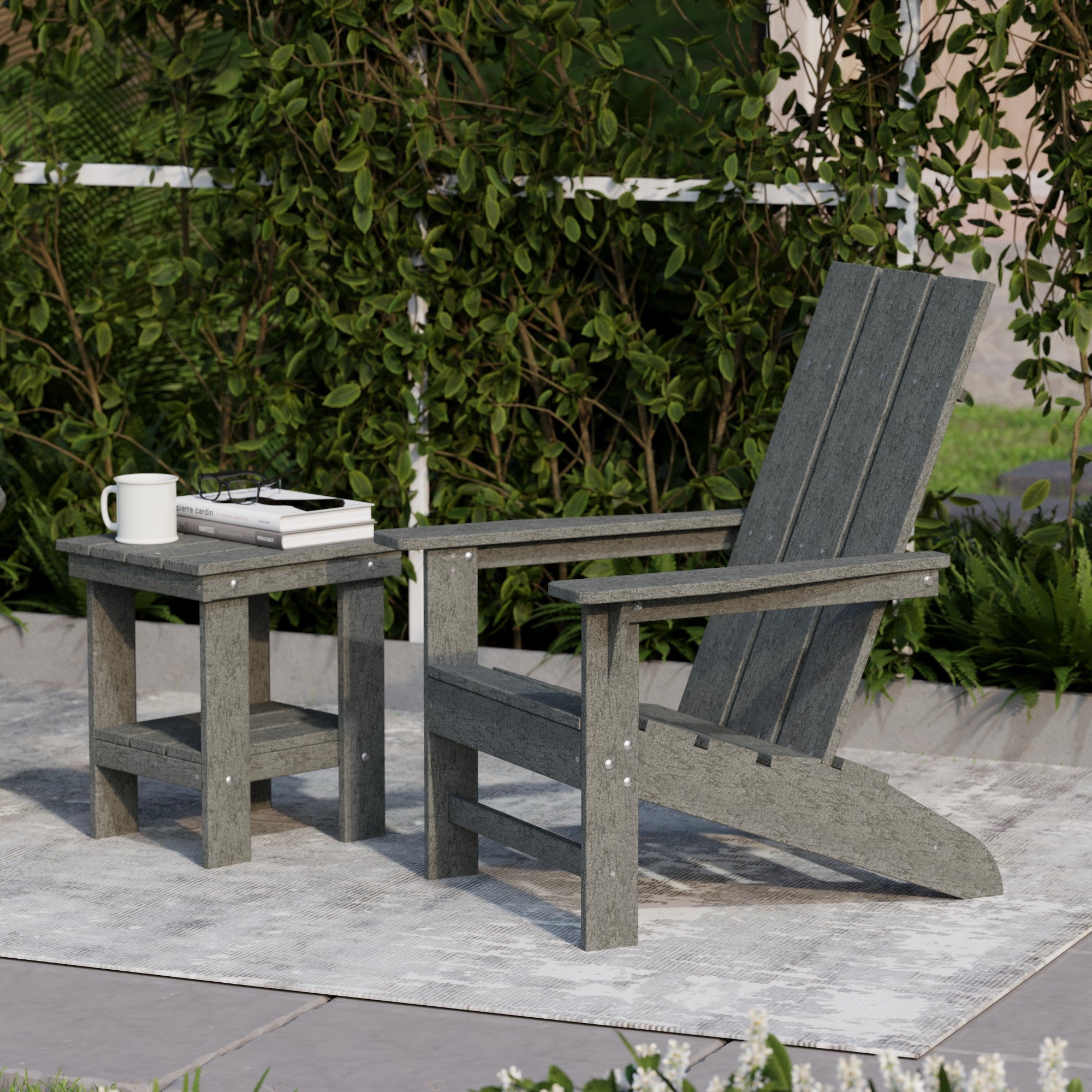 Freedom 3-Piece Modern Adirondack Chair Set with Side Table - Outdoor Patio Furniture for Backyard, Garden & Poolside Relaxation