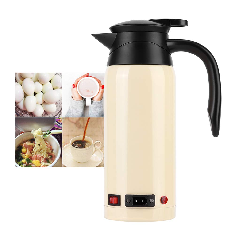 Electric Tea Kettle 800ml - Stainless Steel Car Travel Kettle with Auto Shut-Off - Portable Hot Water Kettle for Road Trips, Camping & Office (Cream)
